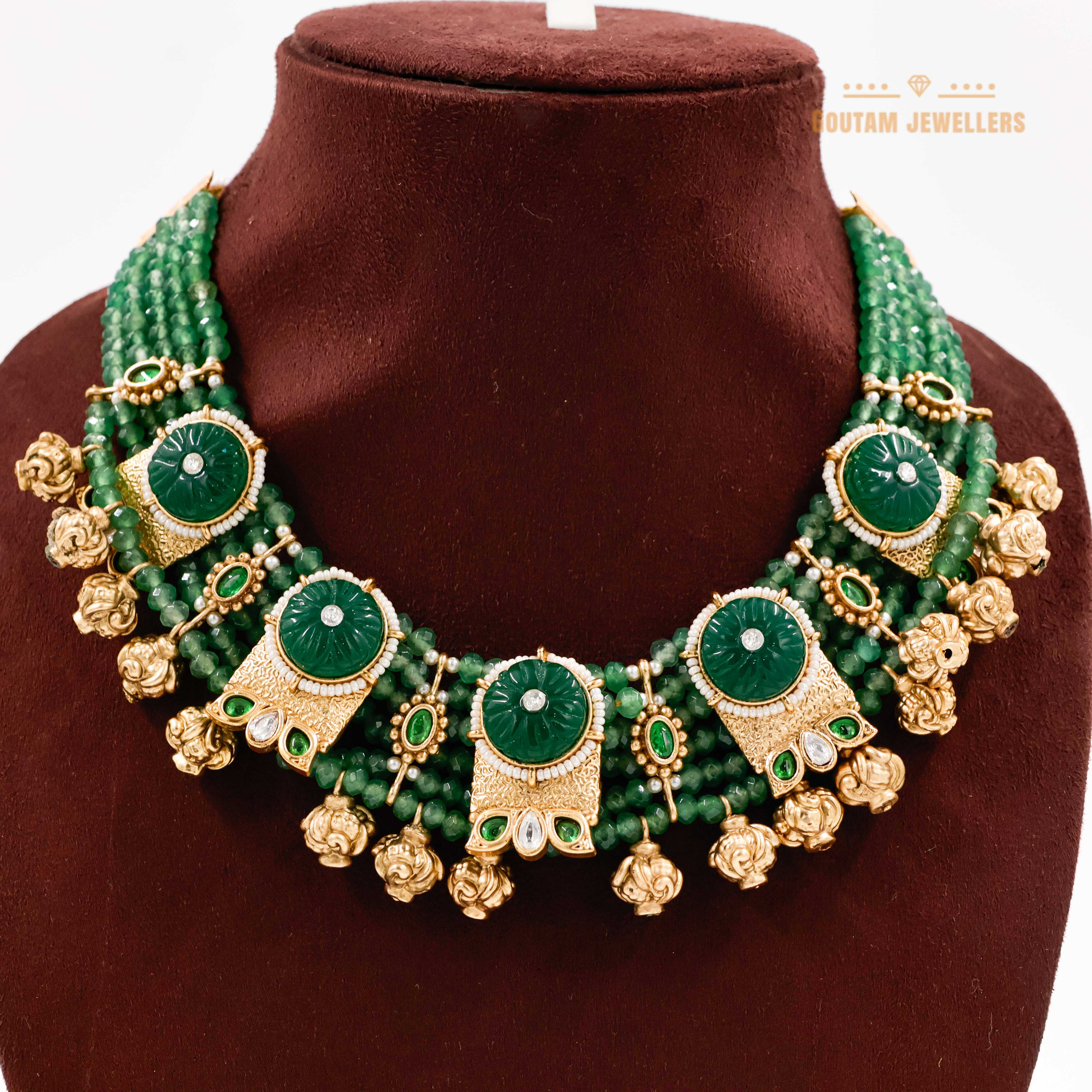 Goutam Jewellers By Ashok Rathod - Green Emerald Designer Rajwadi Set