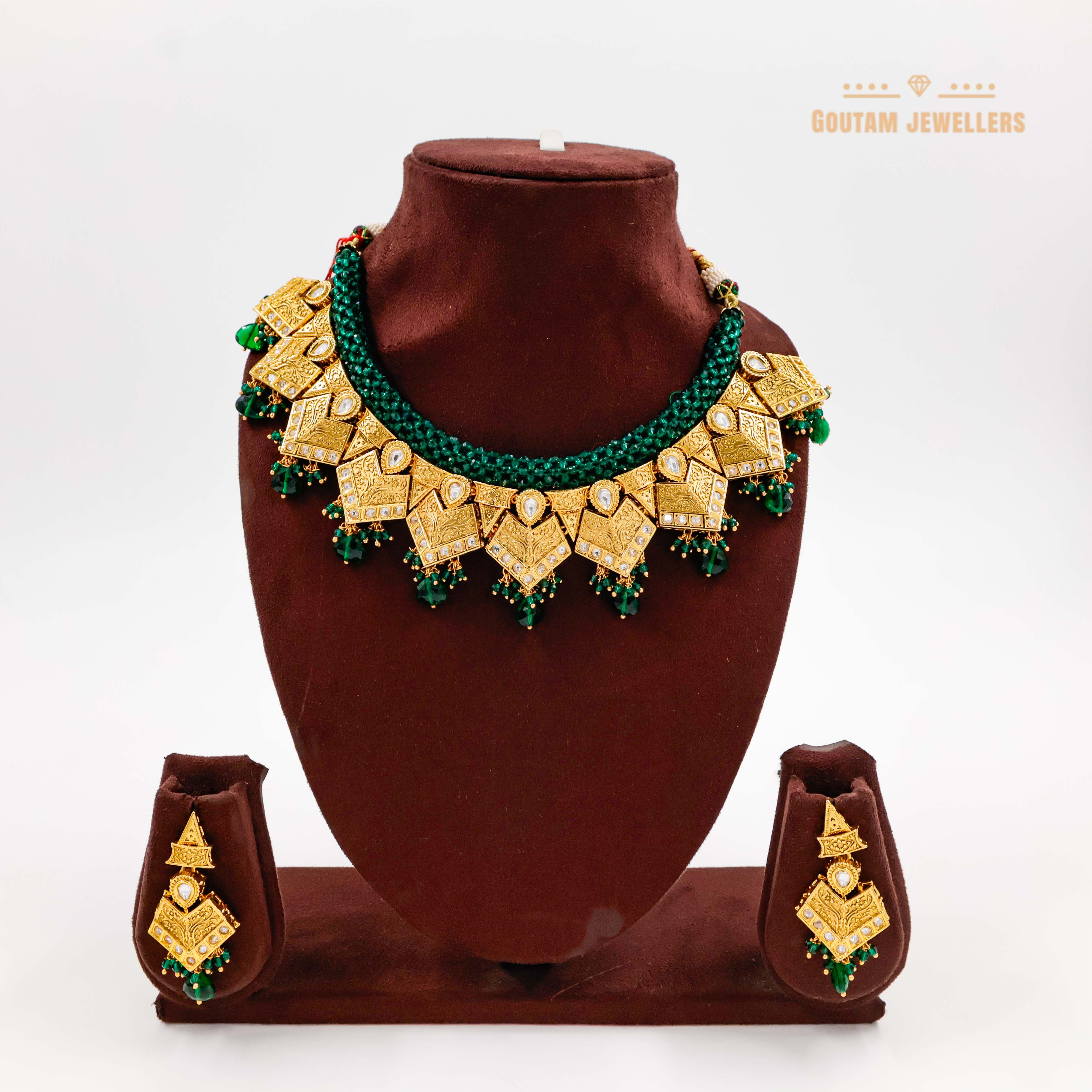 Goutam Jewellers By Ashok Rathod - Gold Look Crystal Rajwadi Set