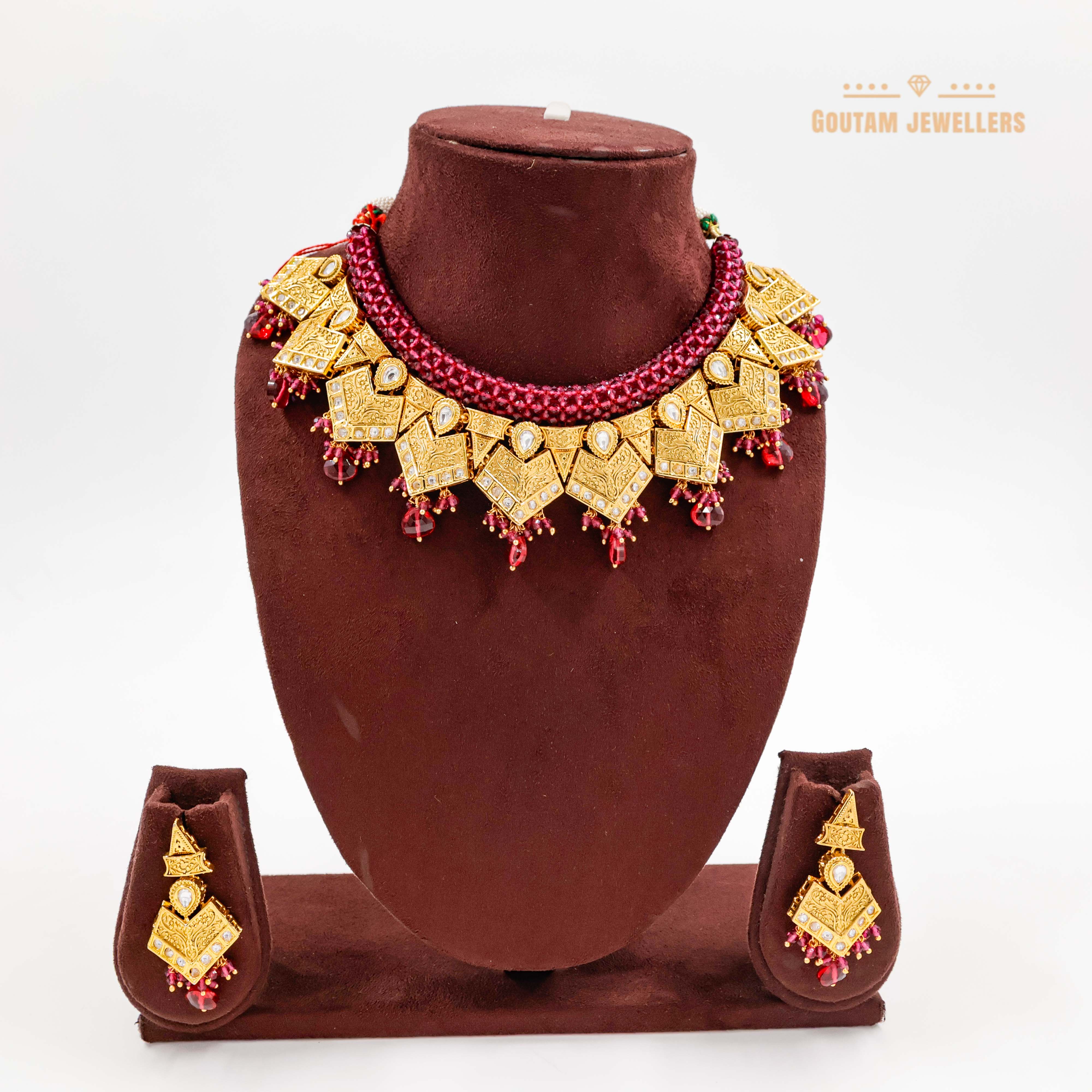 Goutam Jewellers By Ashok Rathod - Gold Look Crystal Rajwadi Set