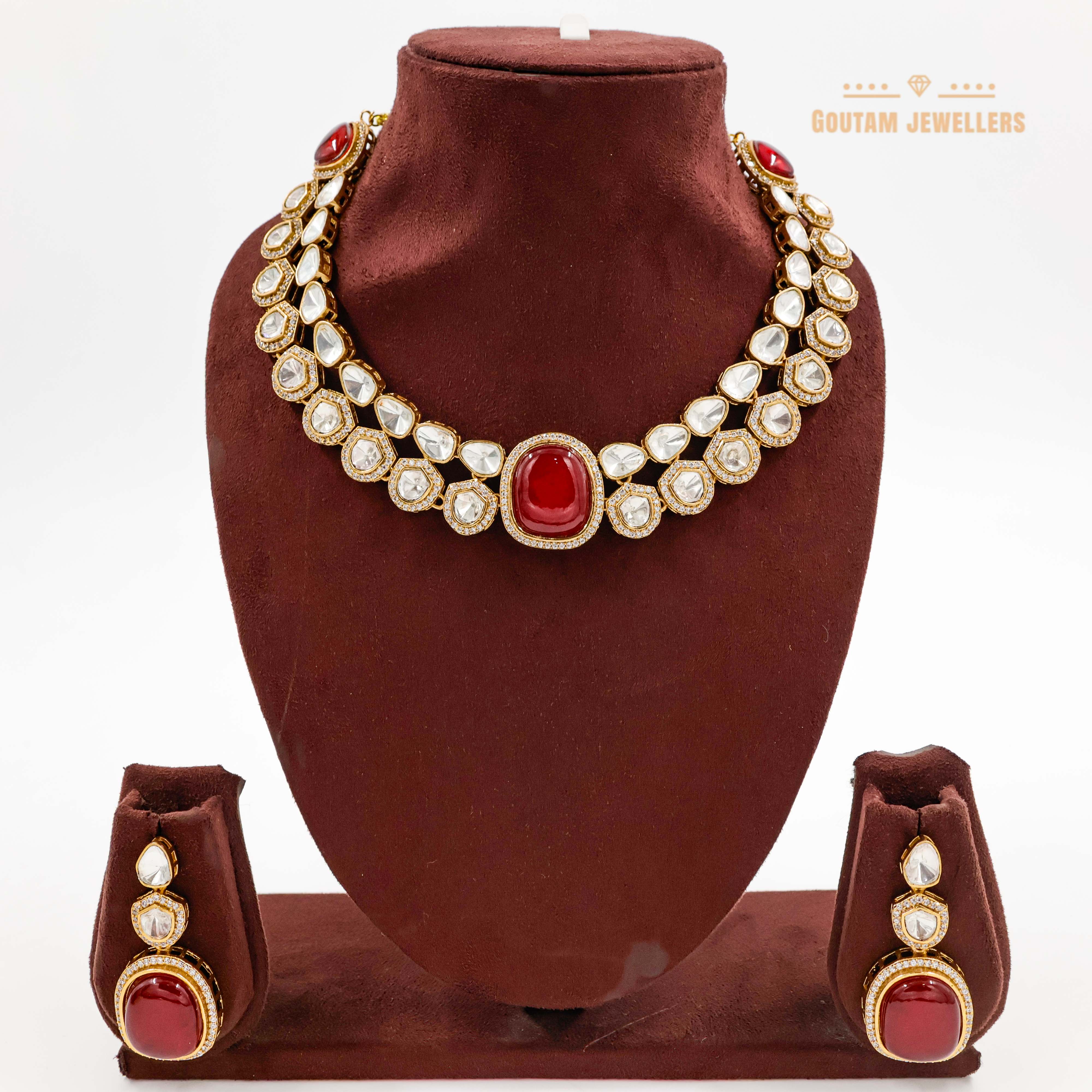 Goutam Jewellers By Ashok Rathod - Ruby Moissanite Necklace Set