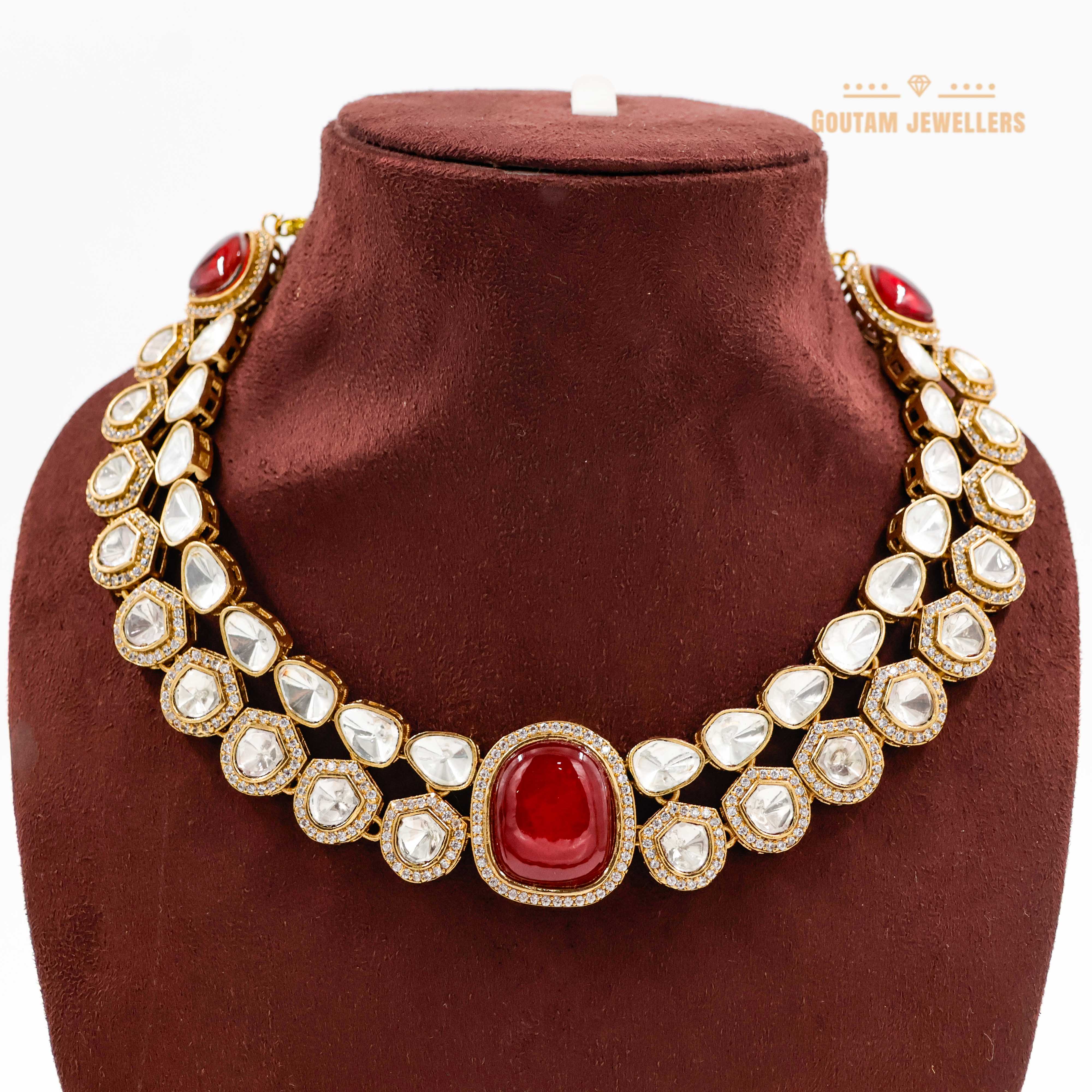 Goutam Jewellers By Ashok Rathod - Ruby Moissanite Necklace Set