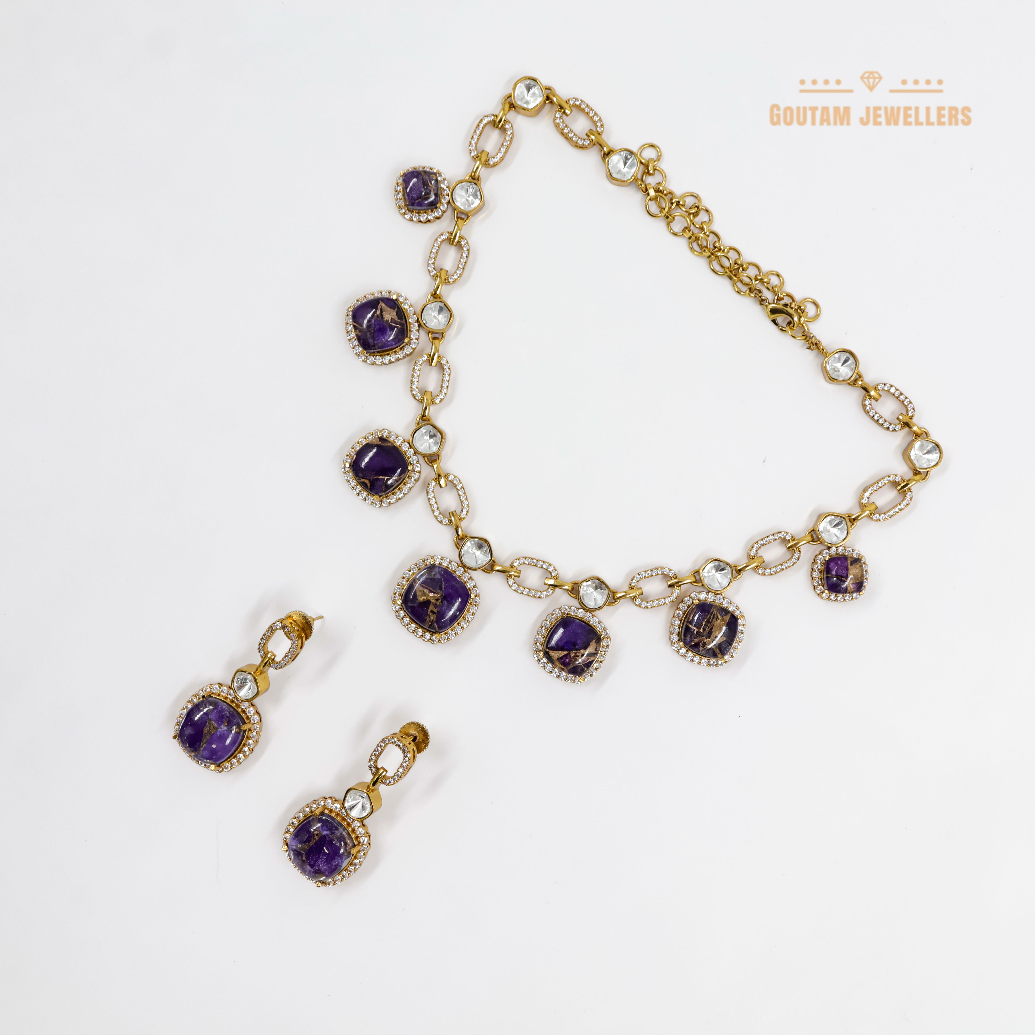 Goutam Jewellers By Ashok Rathod - Designer moissanite kundan Set with Prurple Fire Stones