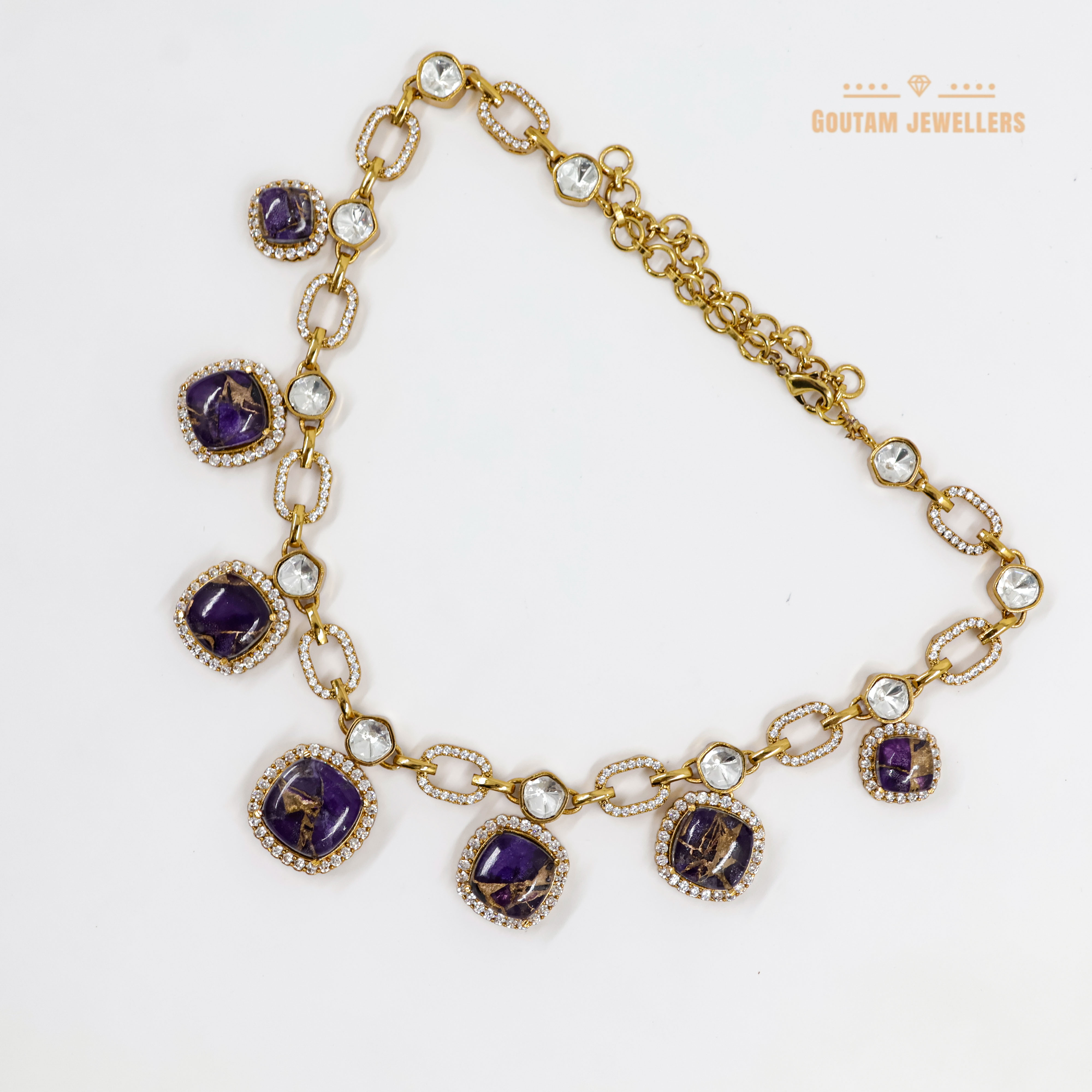 Goutam Jewellers By Ashok Rathod - Designer moissanite kundan Set with Prurple Fire Stones
