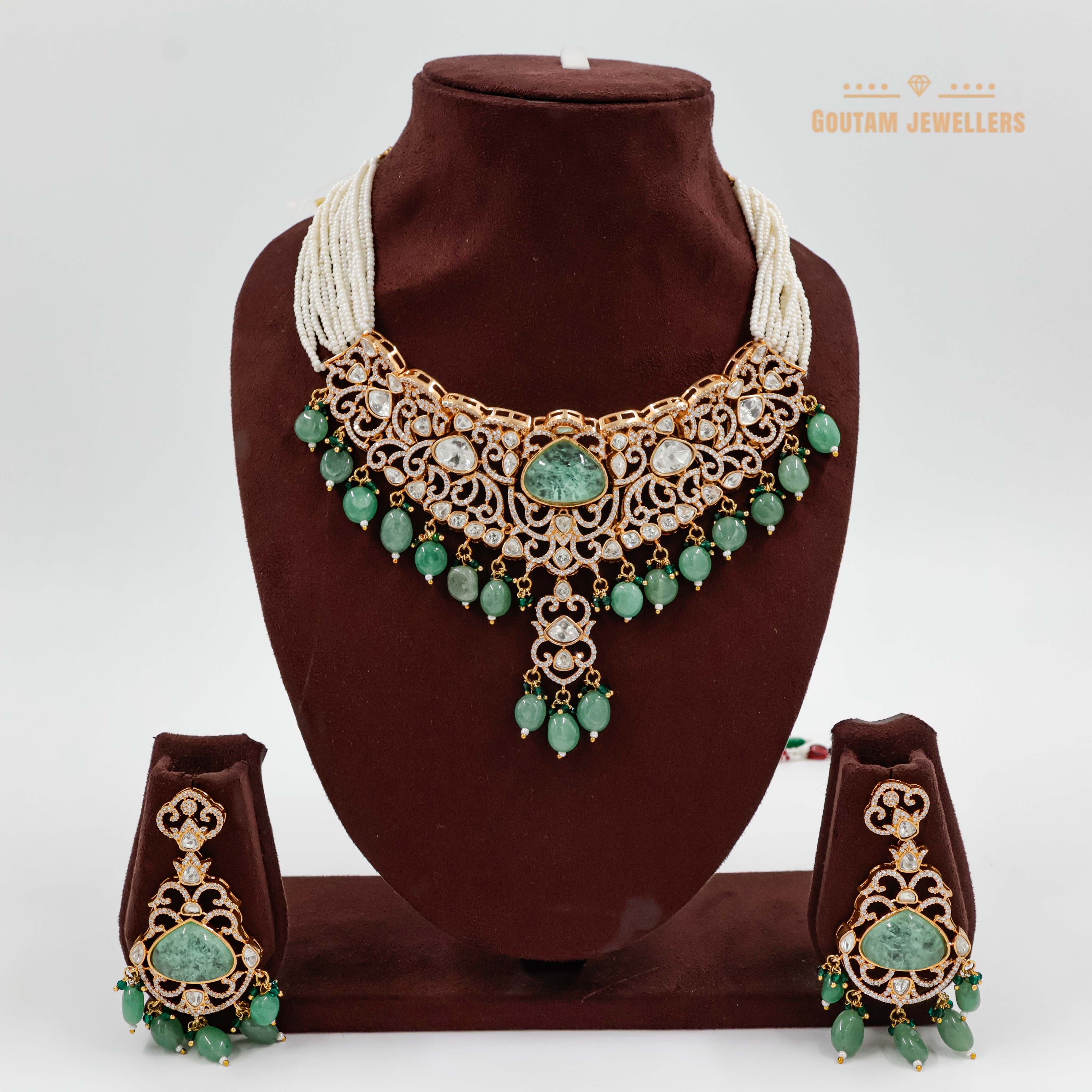 Goutam Jewellers By Ashok Rathod - Designer Emerlad Stone moissanite Set