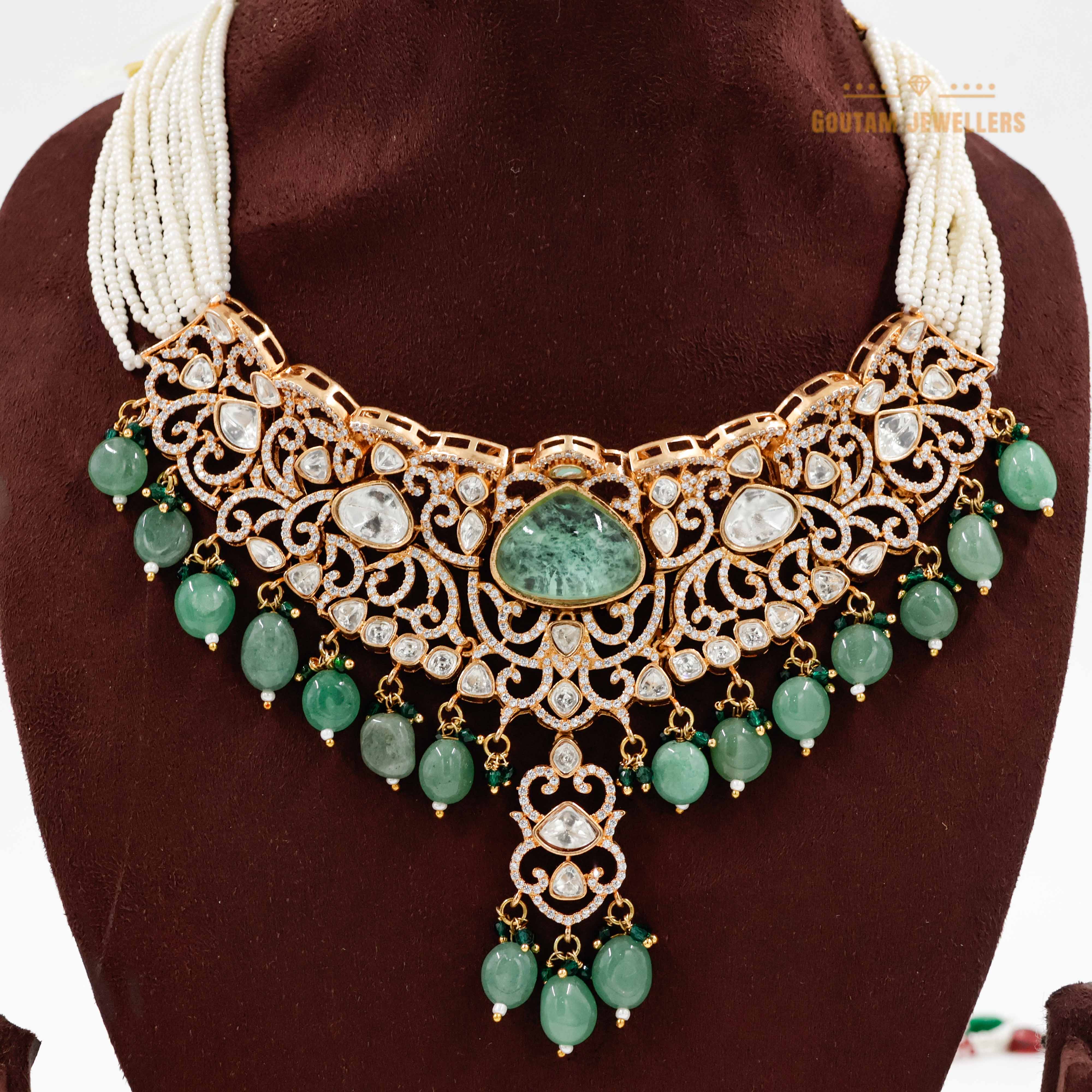 Goutam Jewellers By Ashok Rathod - Designer Emerlad Stone moissanite Set