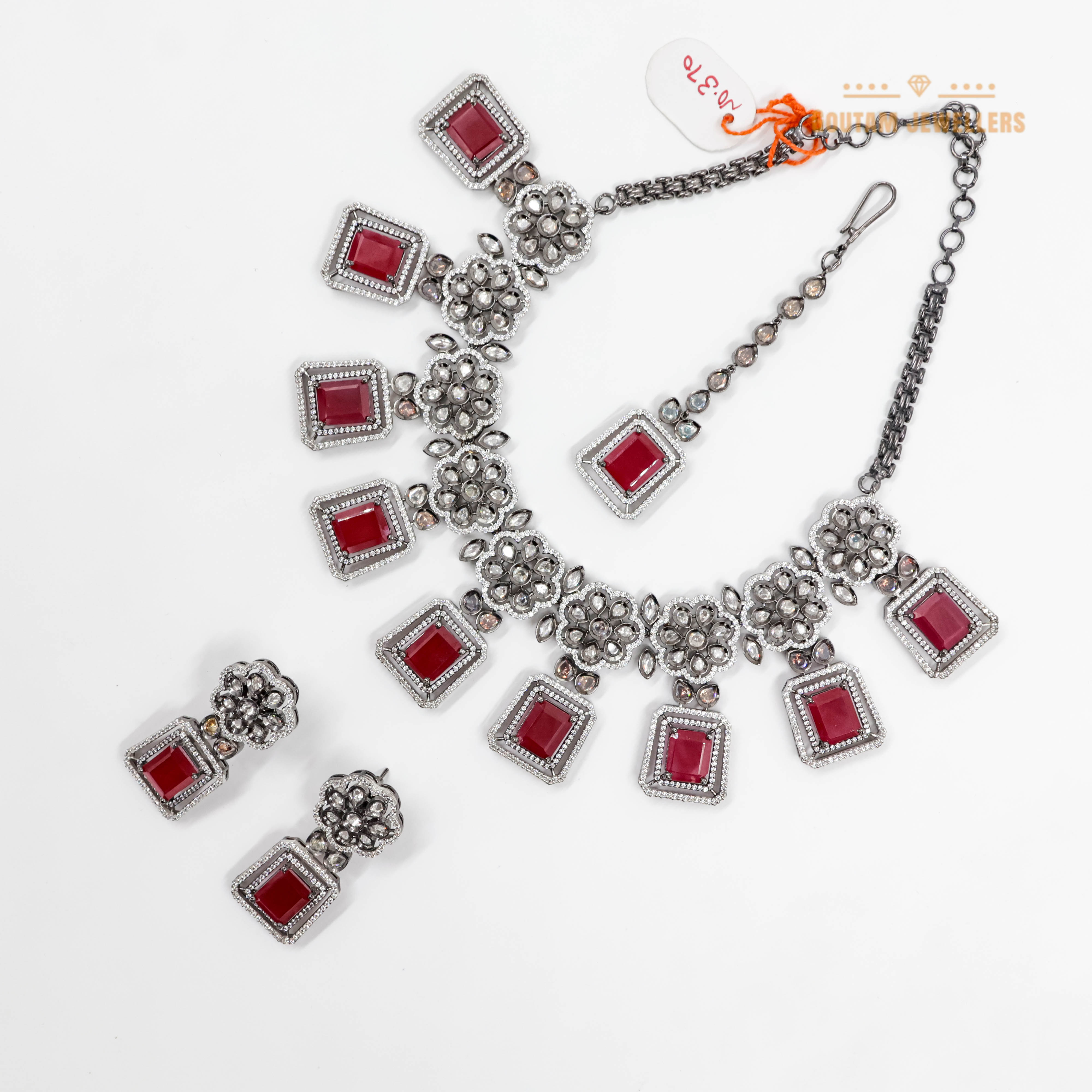 Goutam Jewellers By Ashok Rathod - Oxidise Fancy Red Color Stones Moissanite Kundan Set