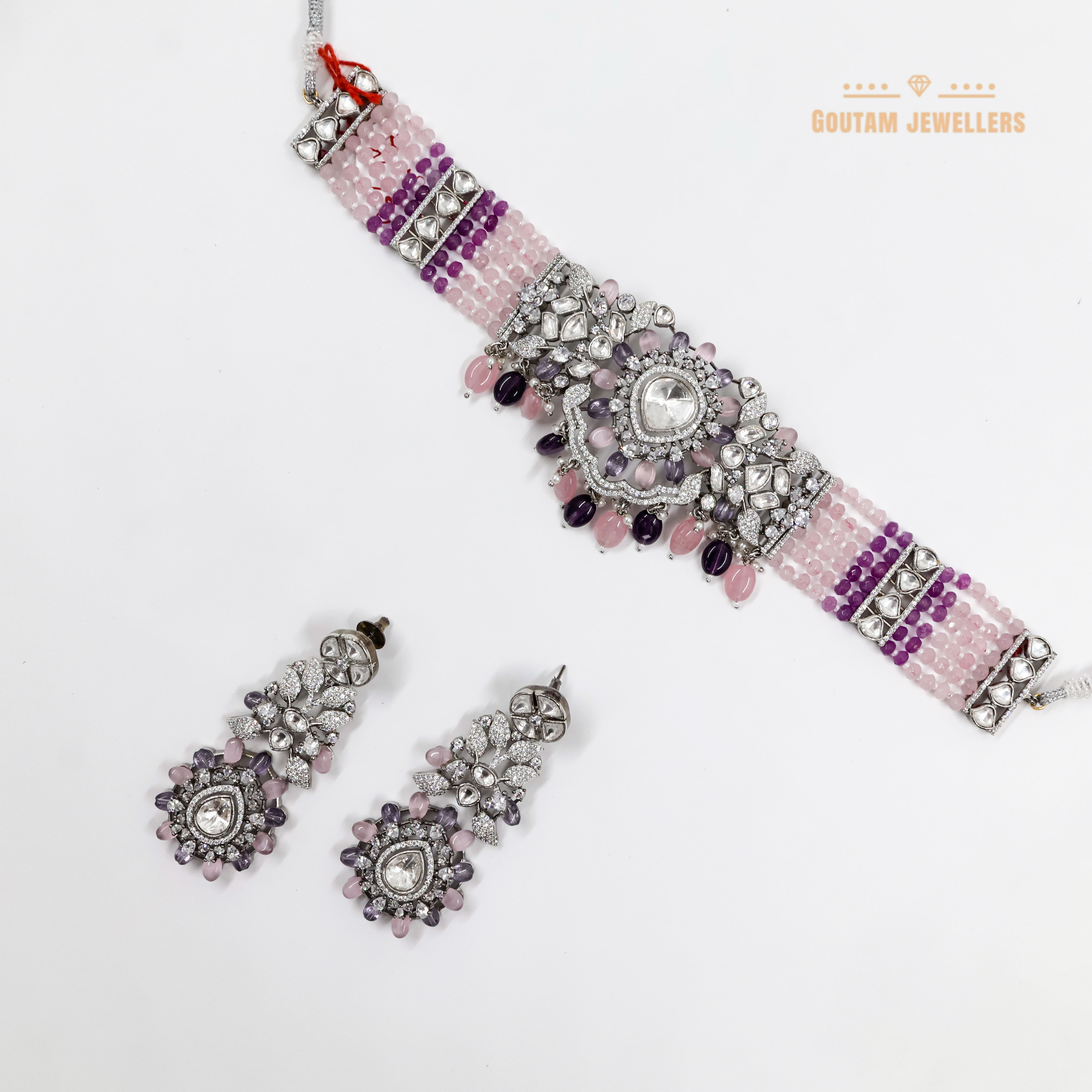 Goutam Jewellers By Ashok Rathod - Pihu Fusion Baby pink Color CZ Designer Necklace Set