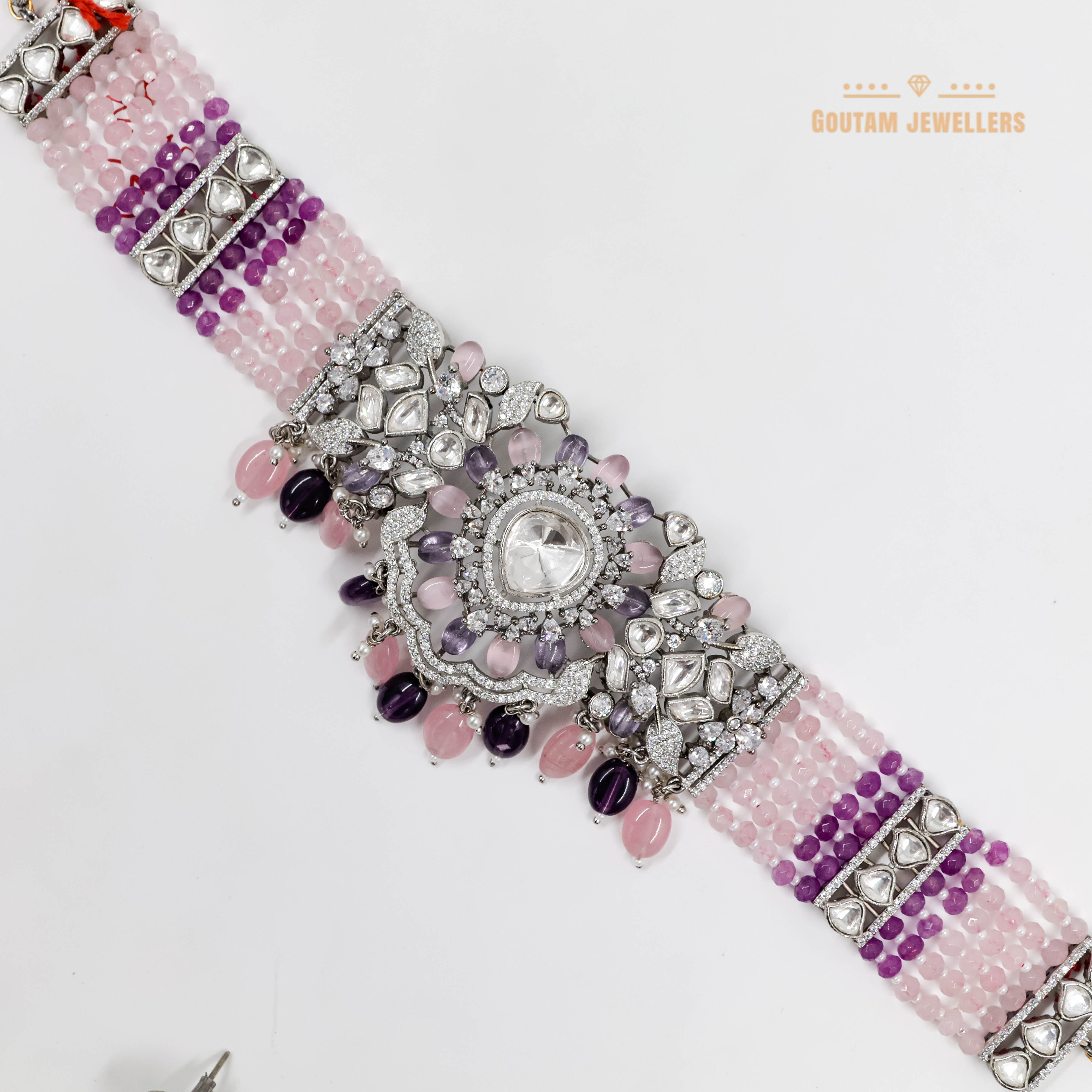 Goutam Jewellers By Ashok Rathod - Pihu Fusion Baby pink Color CZ Designer Necklace Set