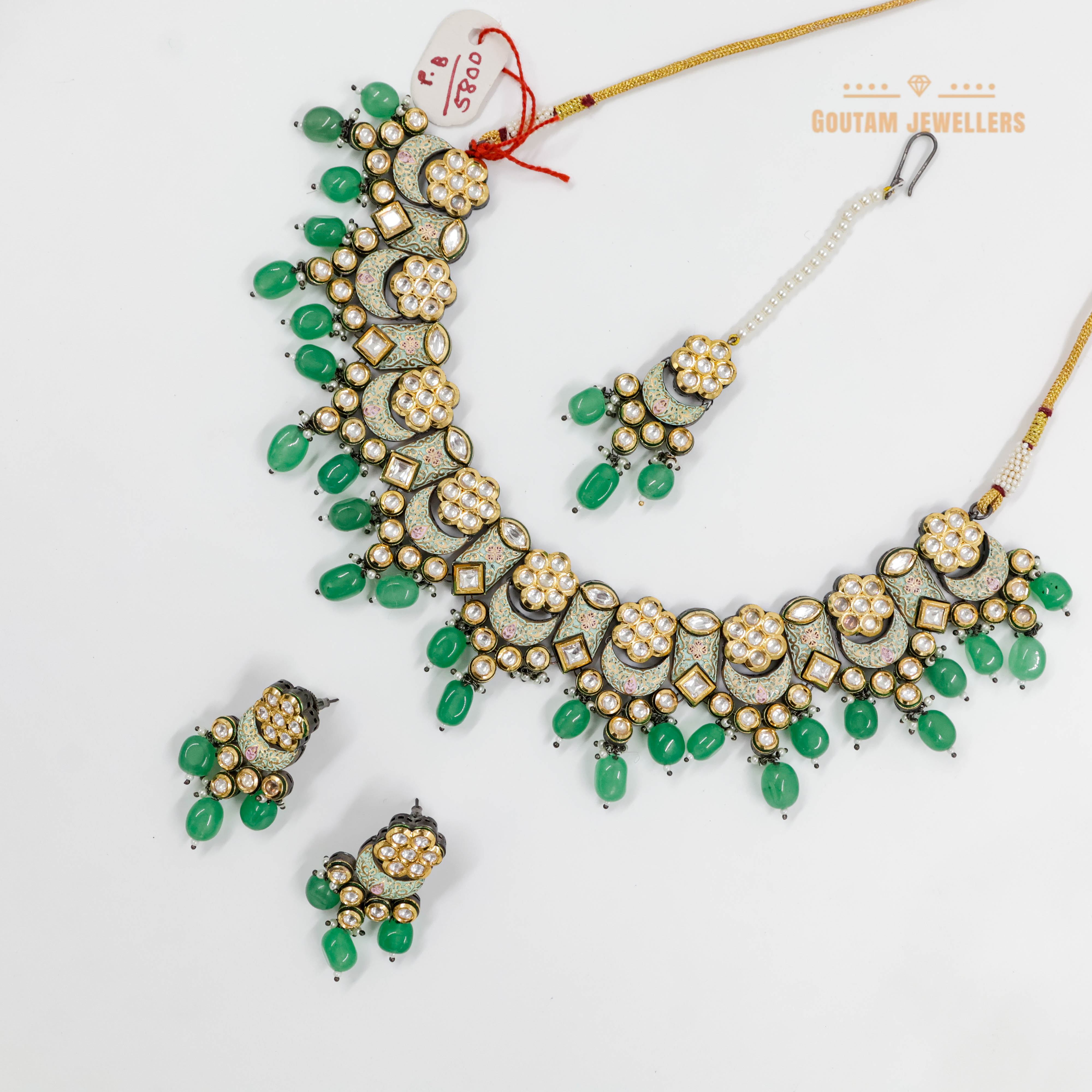 Goutam Jewellers By Ashok Rathod - Designer Grenn Minakri moissanite Kundan Set
