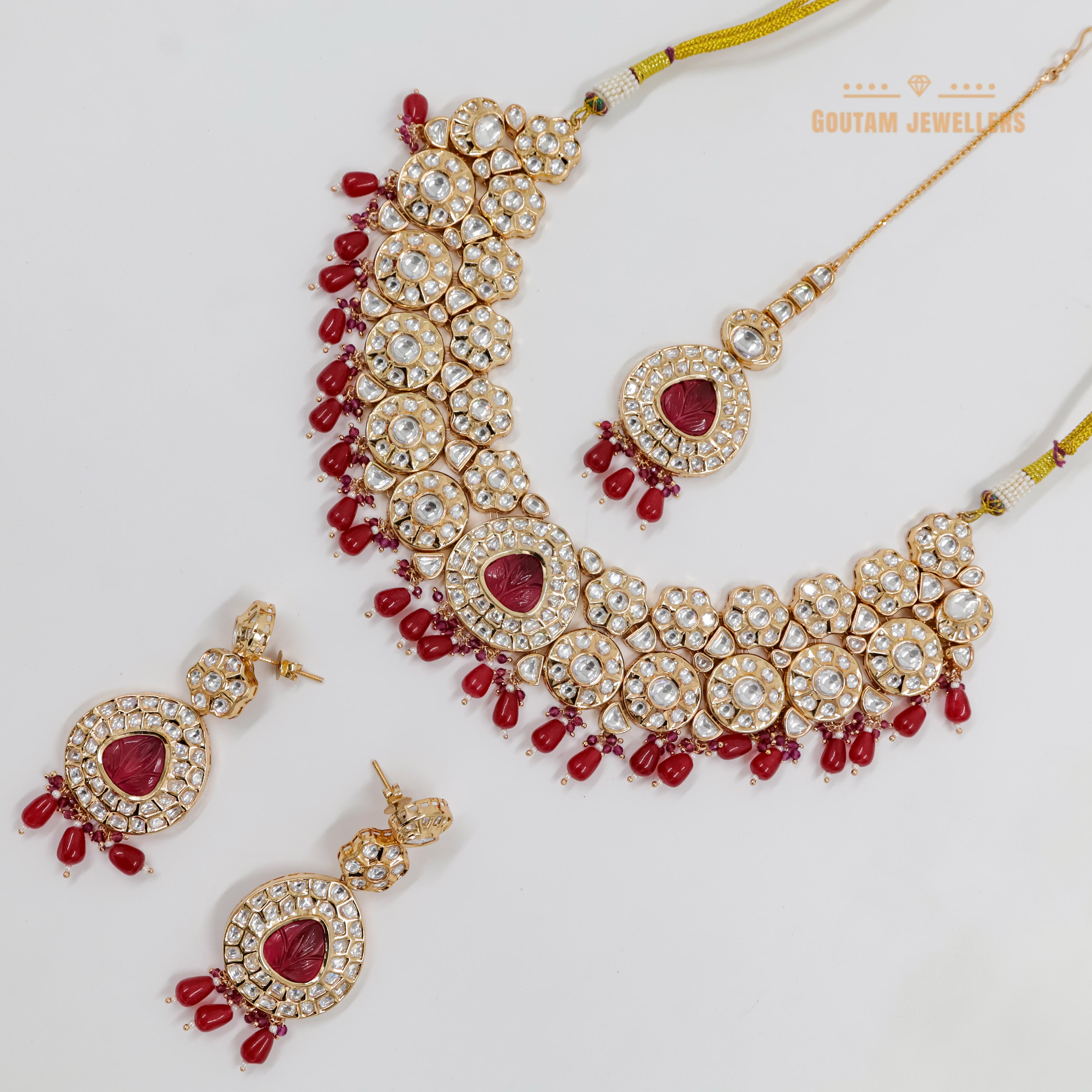 Goutam Jewellers By Ashok Rathod - Briadal Heavy Red Color Moissanite Kundan Set