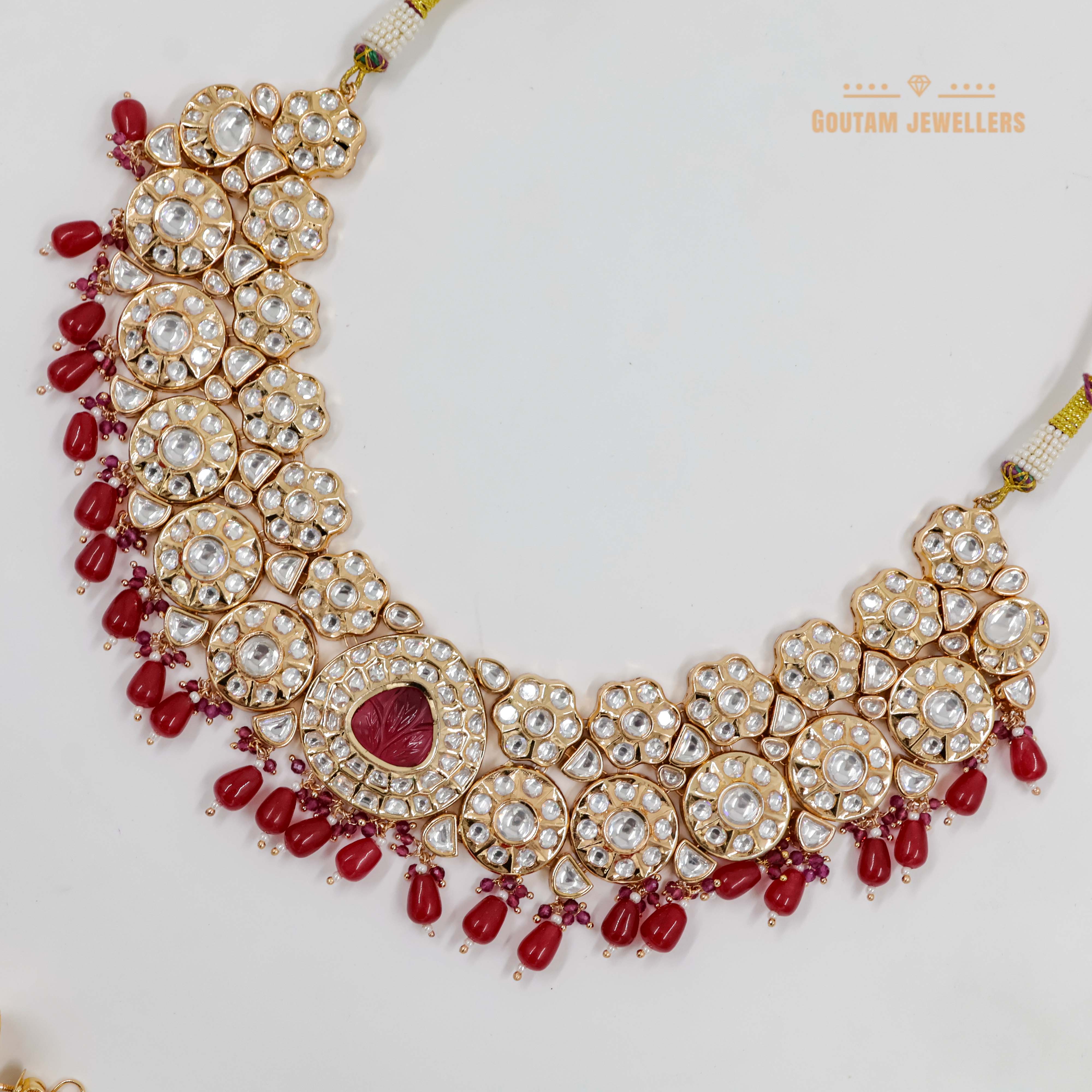 Goutam Jewellers By Ashok Rathod - Briadal Heavy Red Color Moissanite Kundan Set