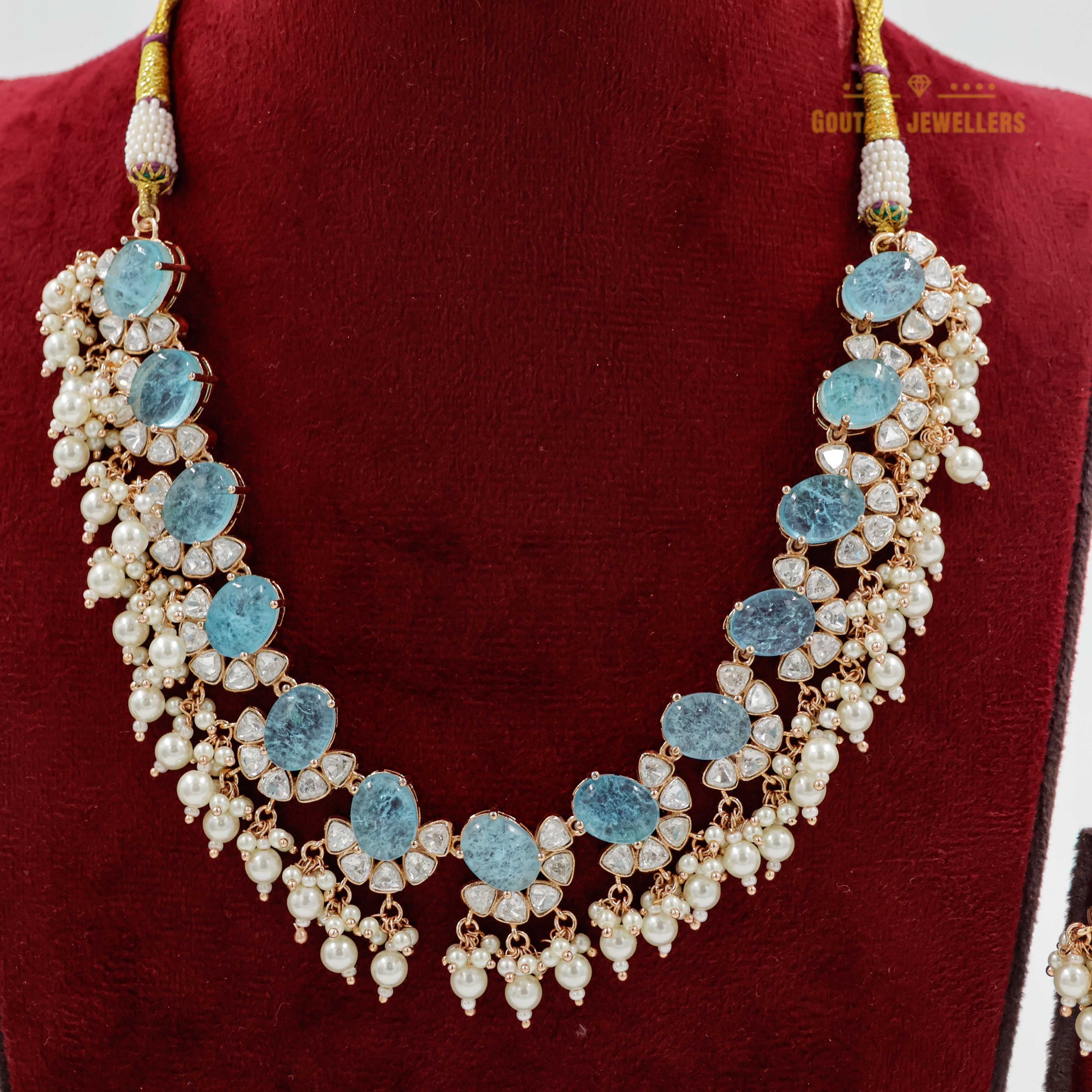 Goutam Jewellers By Ashok Rathod - Lite Bluue Color Dsigner Moissanite Kundan Set