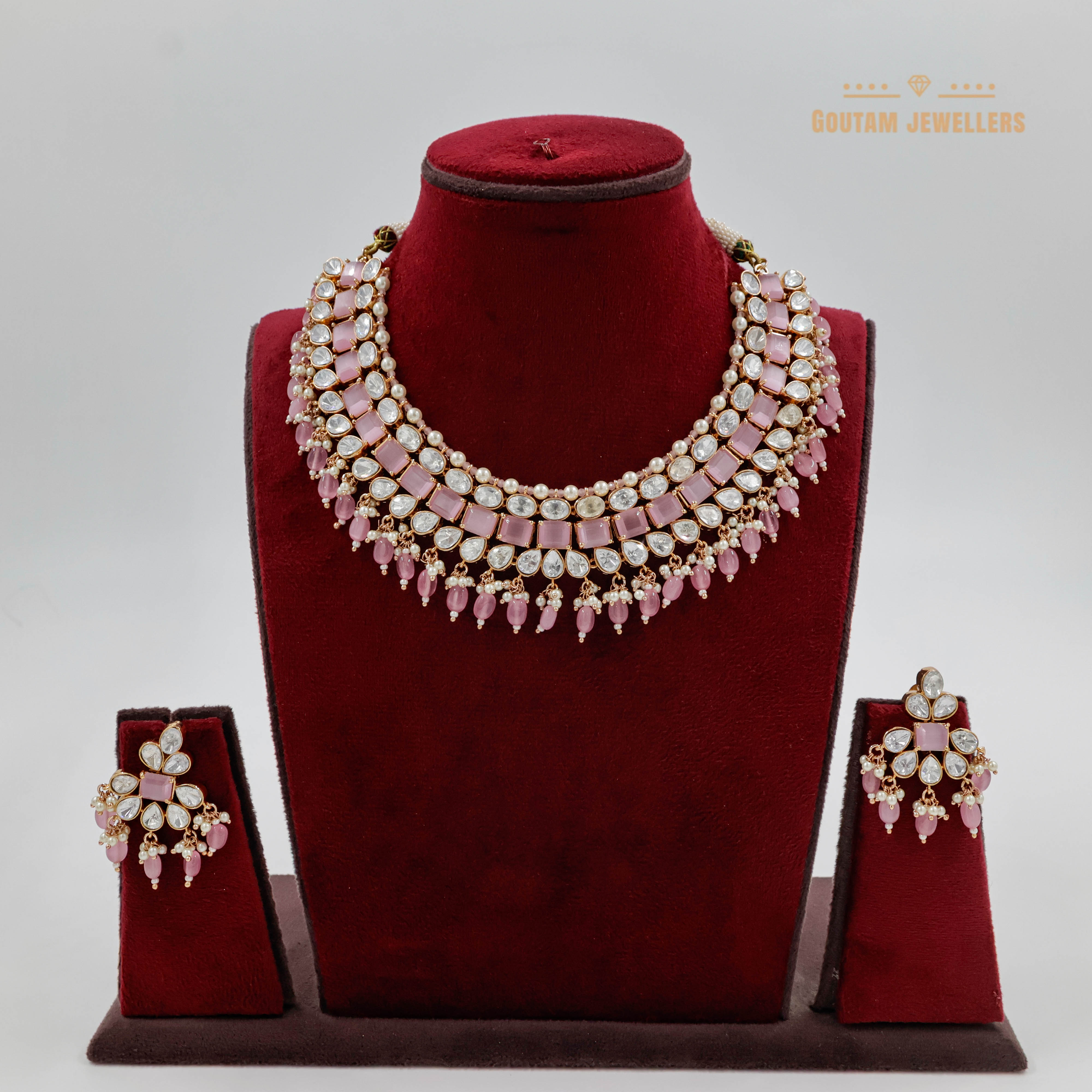 Goutam Jewellers By Ashok Rathod - Designer Pastel Pink Color Moissanite Kundan Set