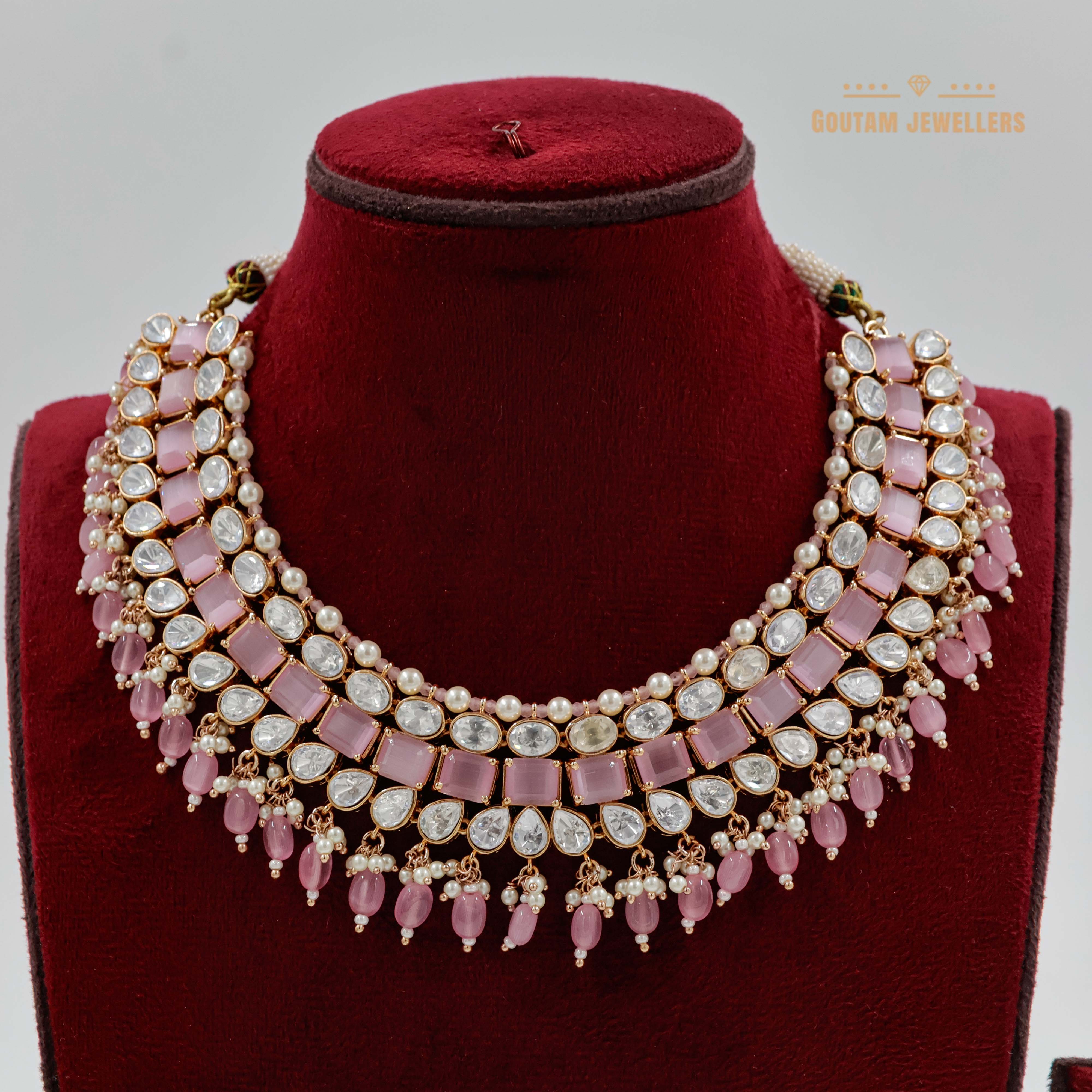 Goutam Jewellers By Ashok Rathod - Designer Pastel Pink Color Moissanite Kundan Set