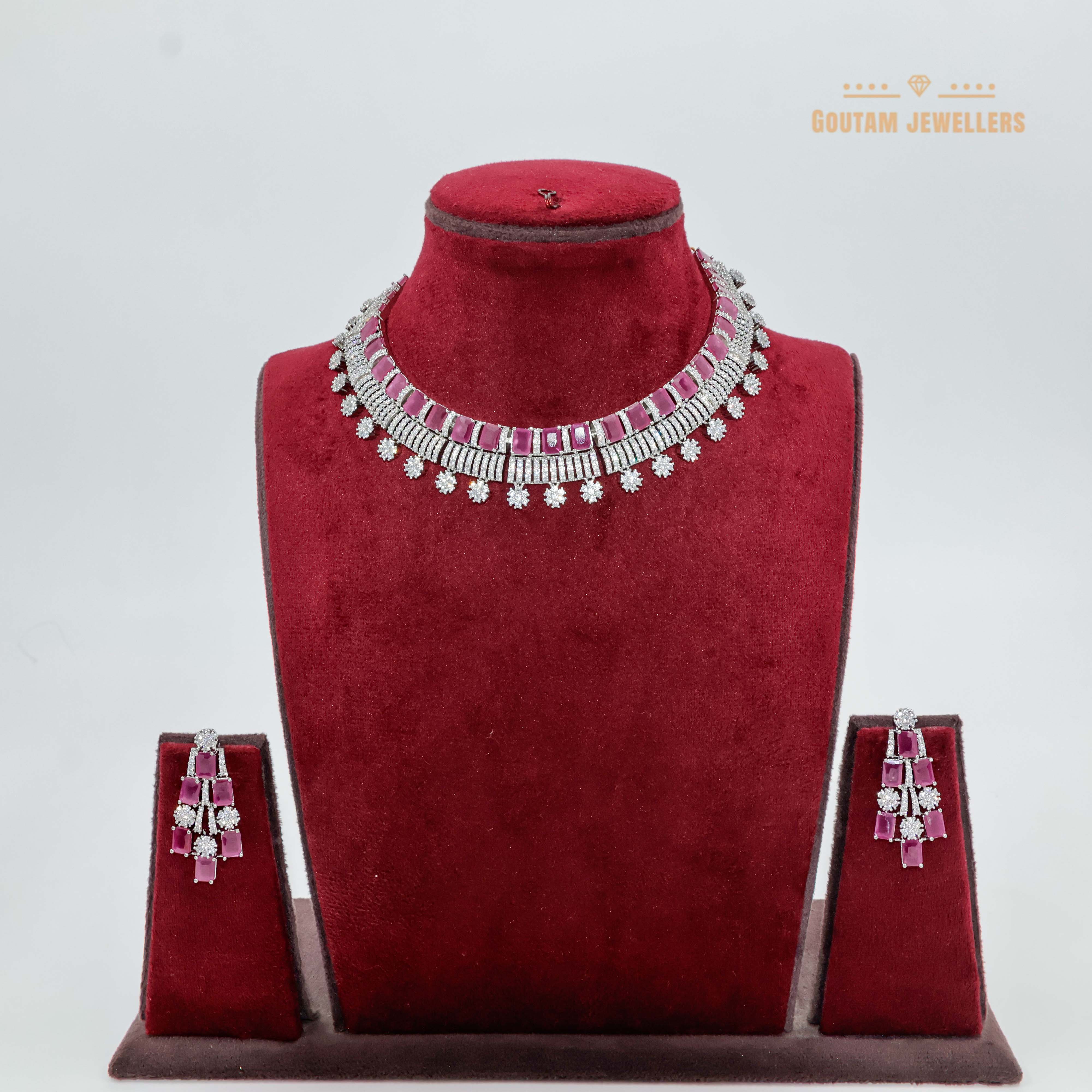 Goutam Jewellers By Ashok Rathod - Ruby Stones American Diamond Set