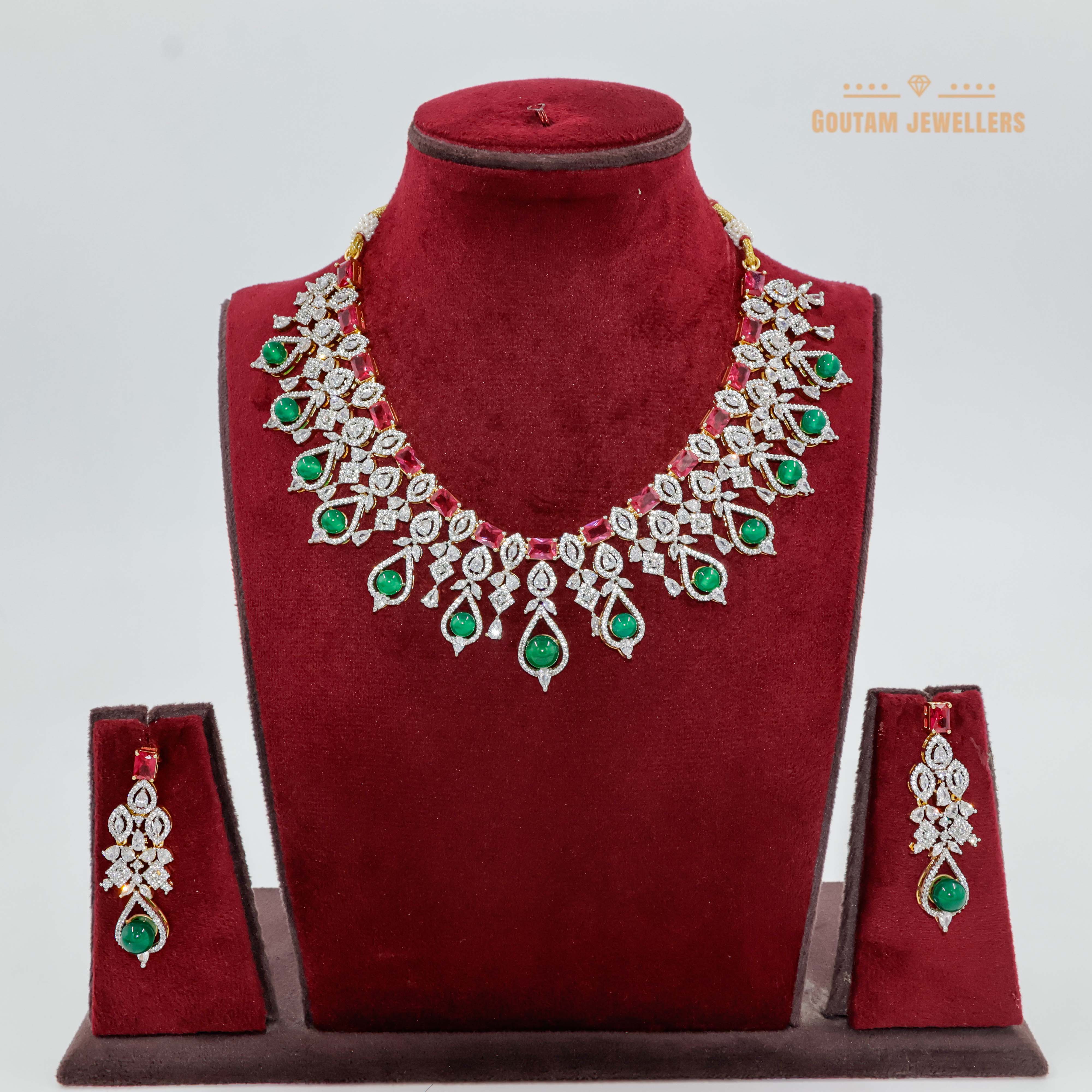 Goutam Jewellers By Ashok Rathod - Ruby with Emerald Stones American Diamond Set
