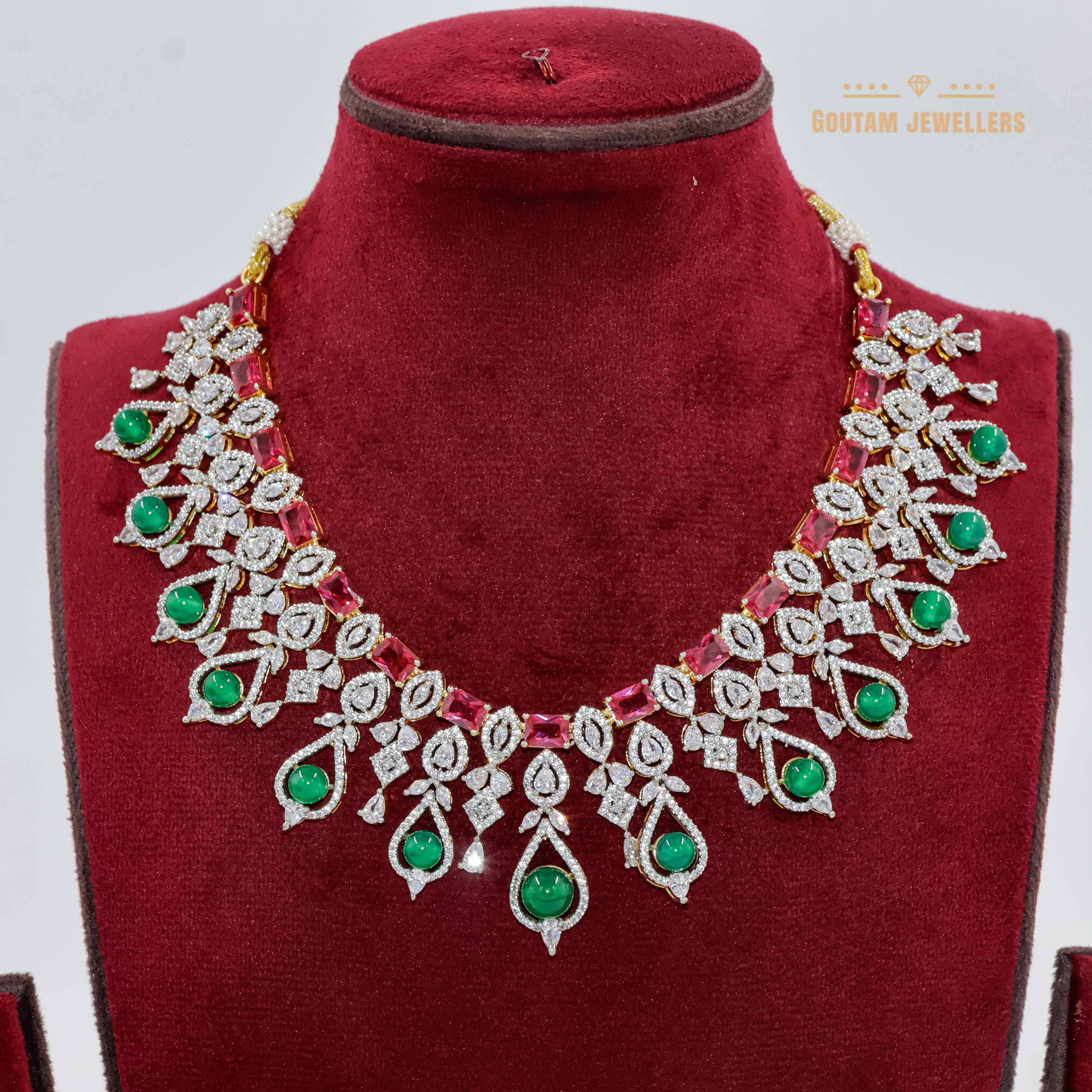 Goutam Jewellers By Ashok Rathod - Ruby with Emerald Stones American Diamond Set