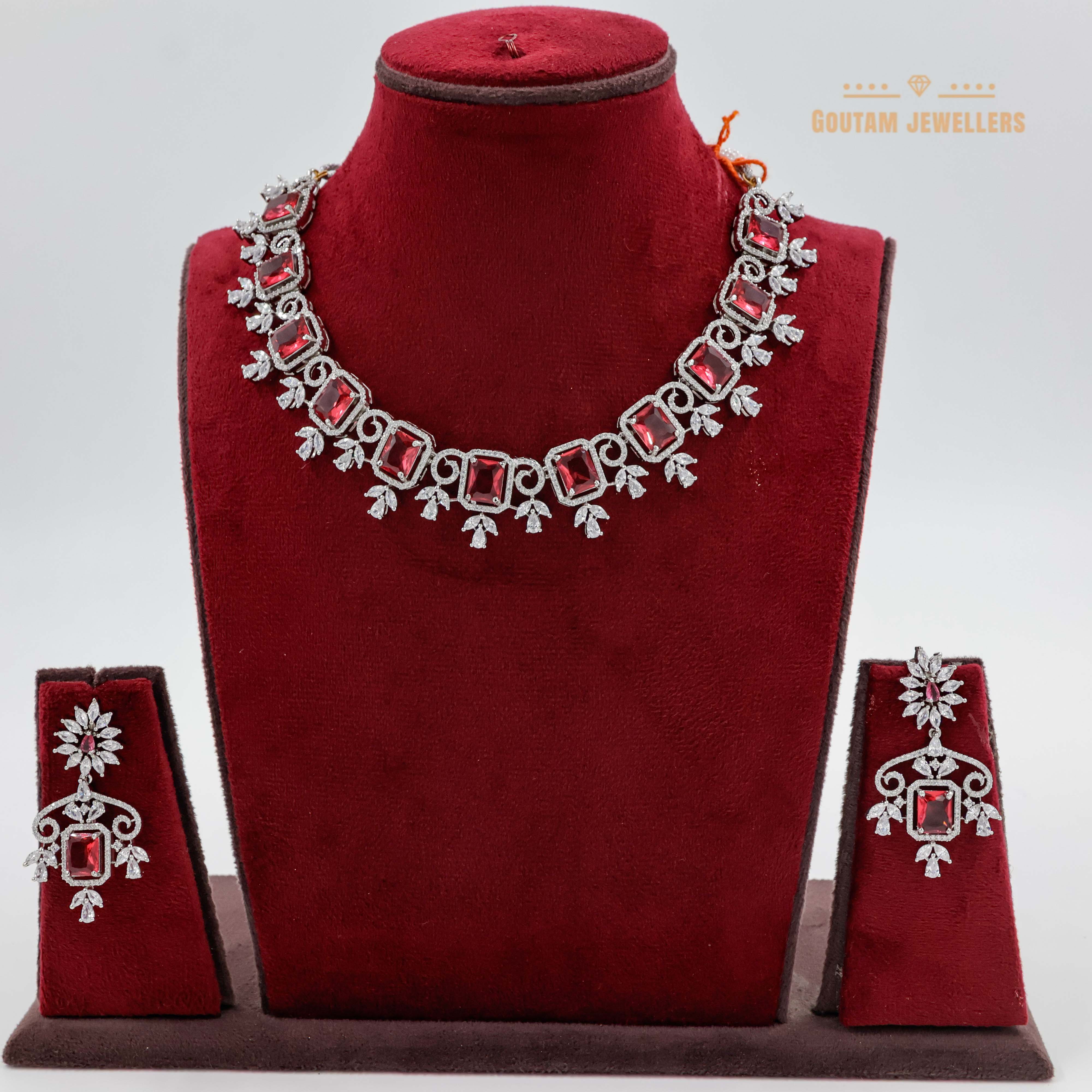 Goutam Jewellers By Ashok Rathod - Fancy Square Stones Cz Necklace Set