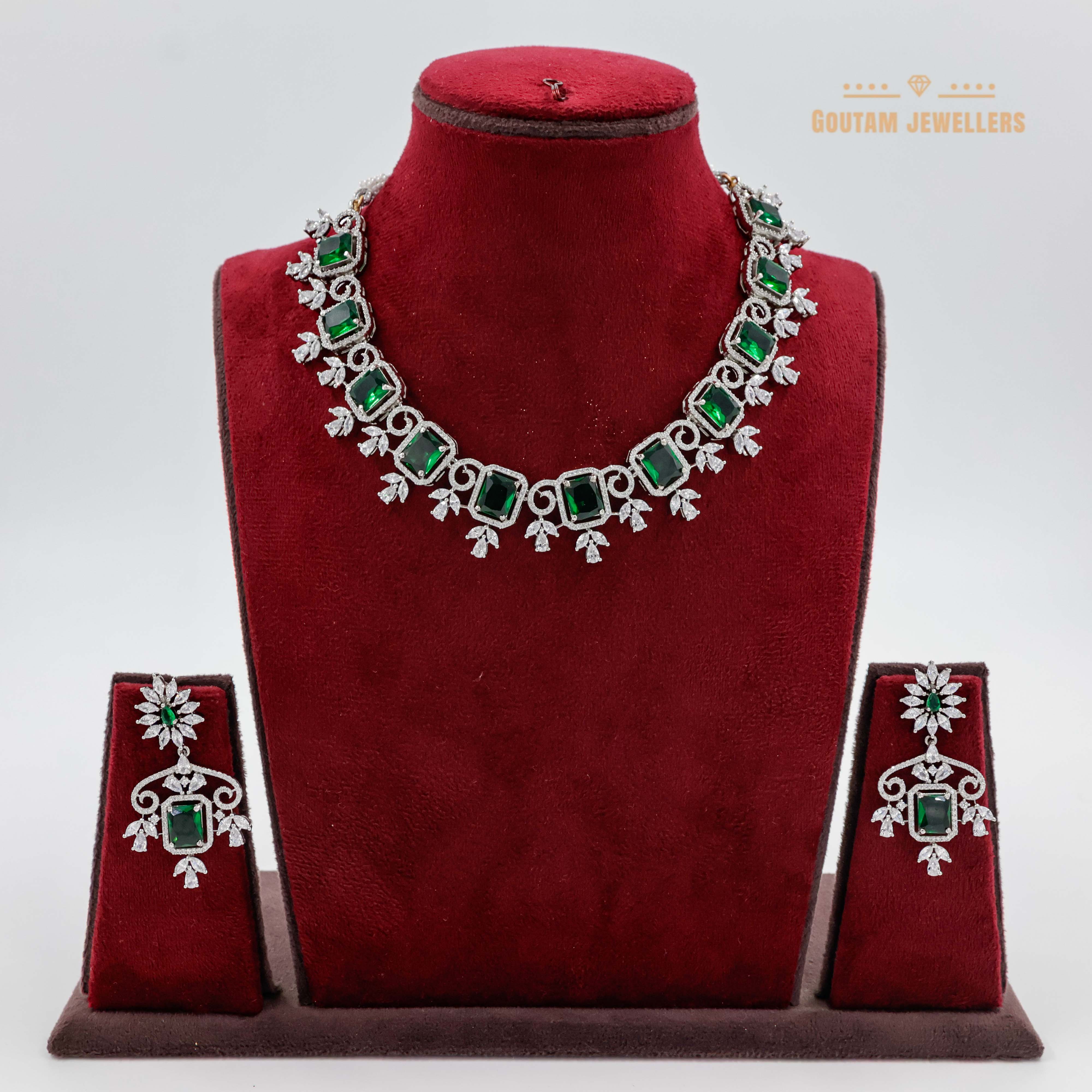 Goutam Jewellers By Ashok Rathod - Fancy Square Stones Cz Necklace Set