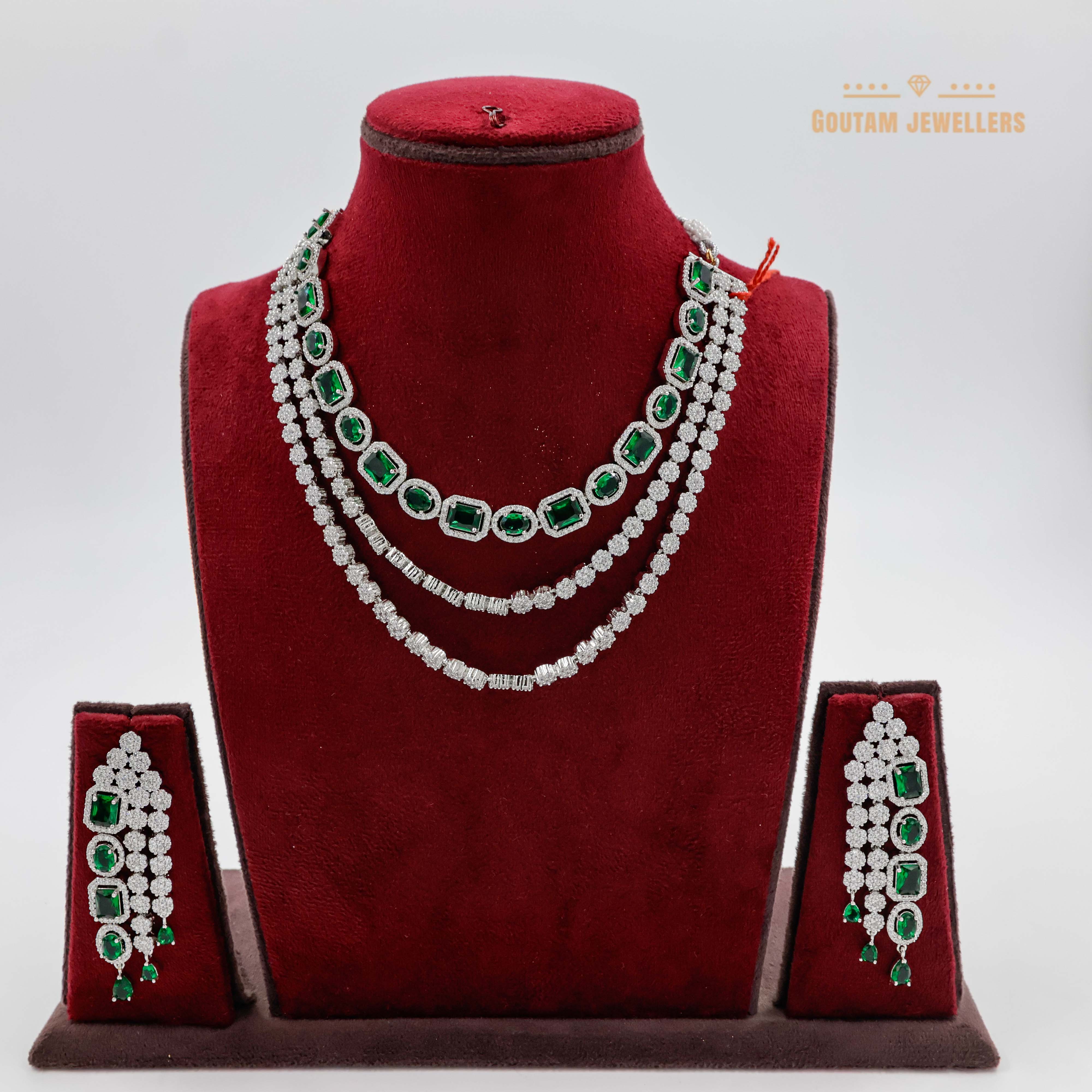 Goutam Jewellers By Ashok Rathod - 3LayeRed Designer CZ Necklace Set