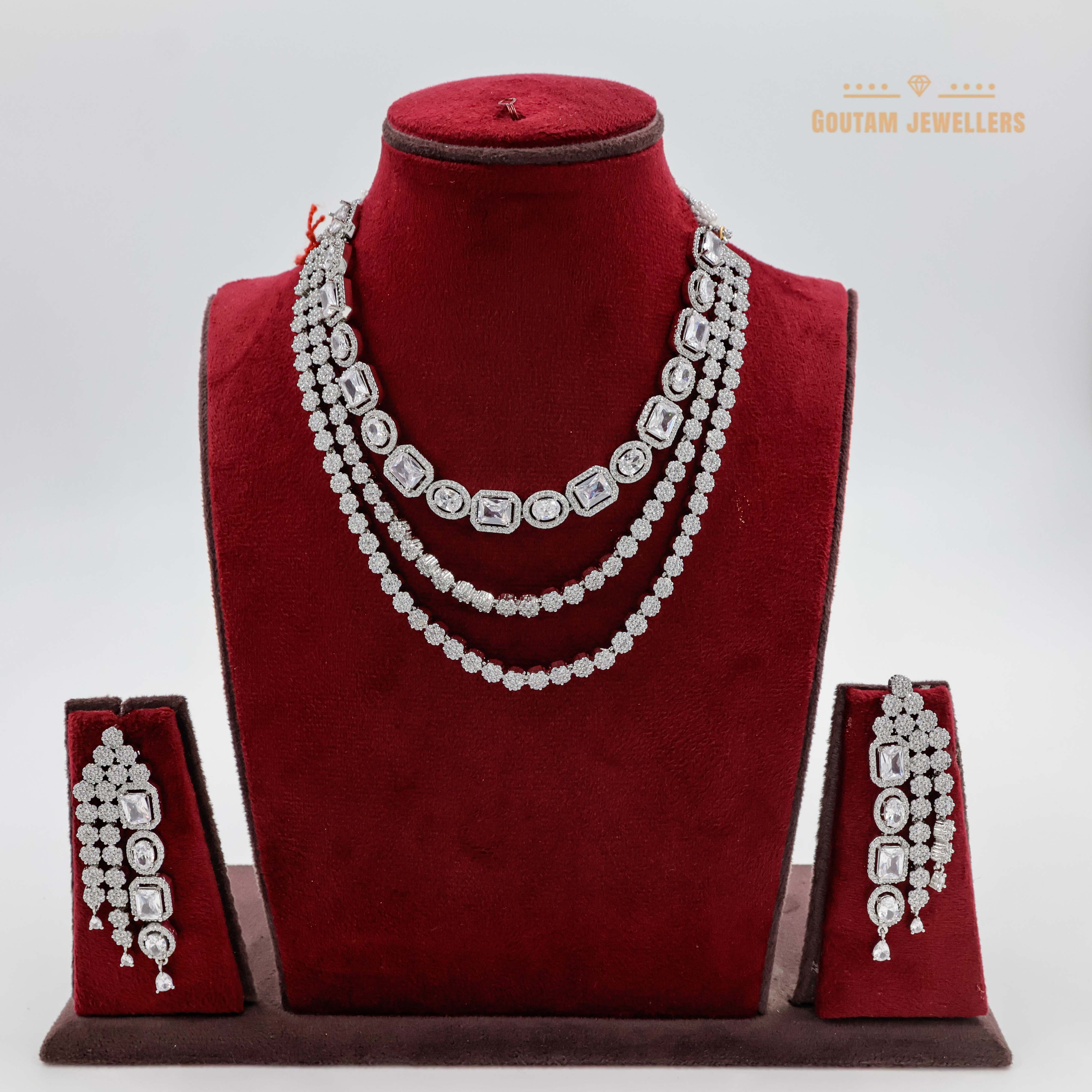 Goutam Jewellers By Ashok Rathod - 3LayeRed Designer CZ Necklace Set