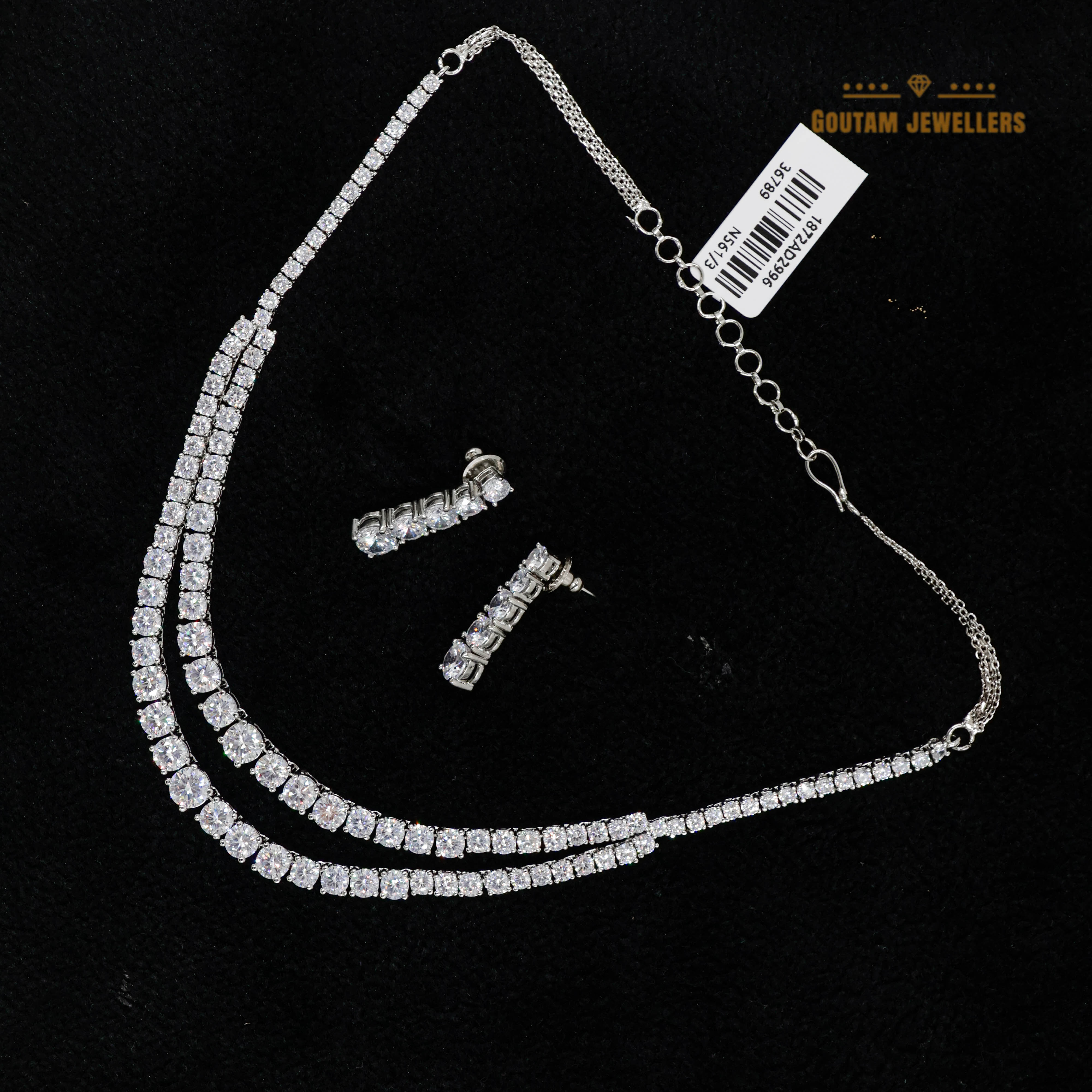 Goutam Jewellers By Ashok Rathod - Imported 2 Lines Solitare Cz Necklace Set