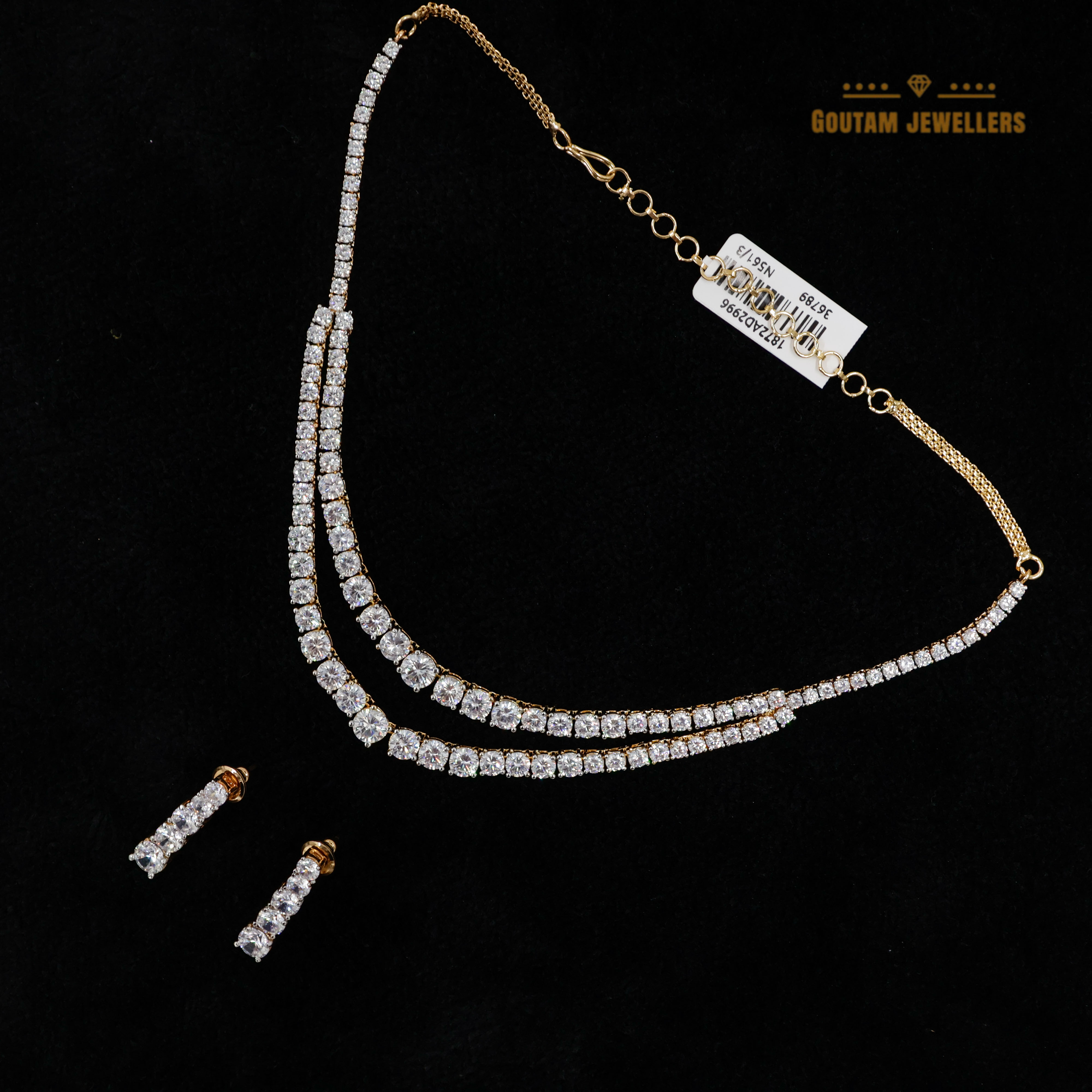 Goutam Jewellers By Ashok Rathod - Imported 2 Lines Solitare Cz Necklace Set