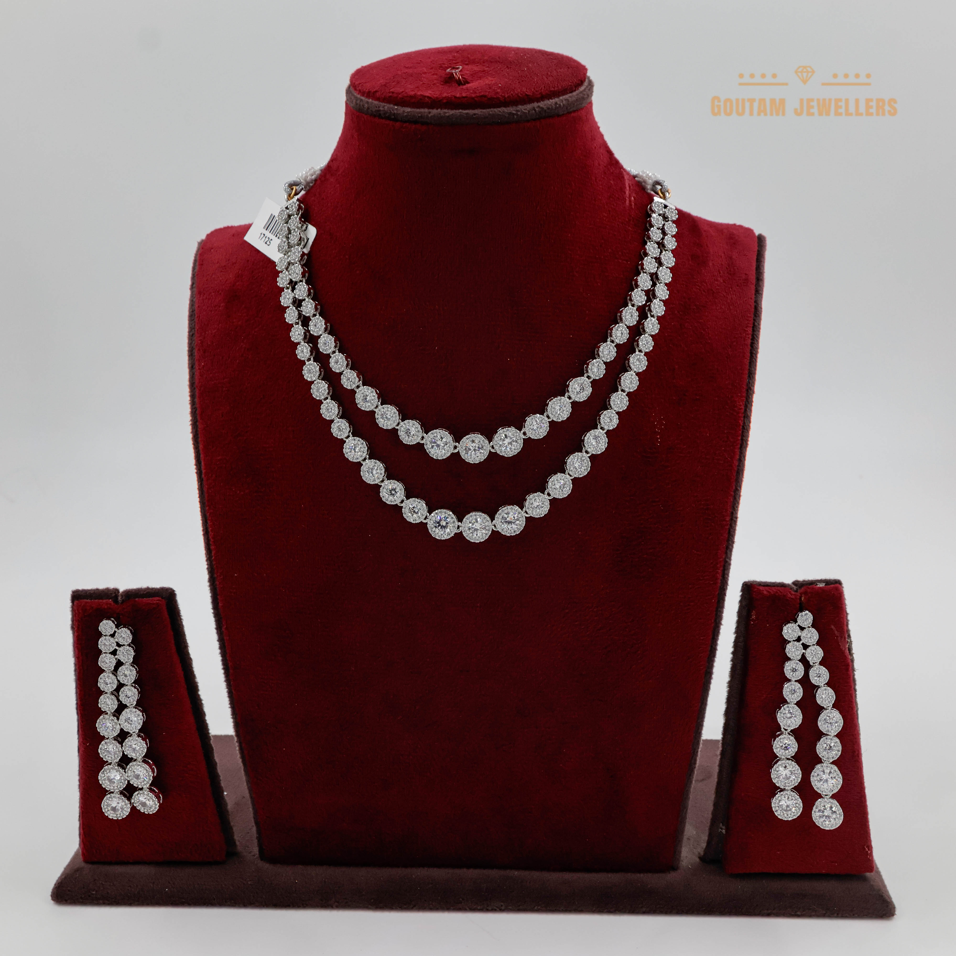 Goutam Jewellers By Ashok Rathod - Imported Silver Polish Doublate 2 lines Cz Necklace Set