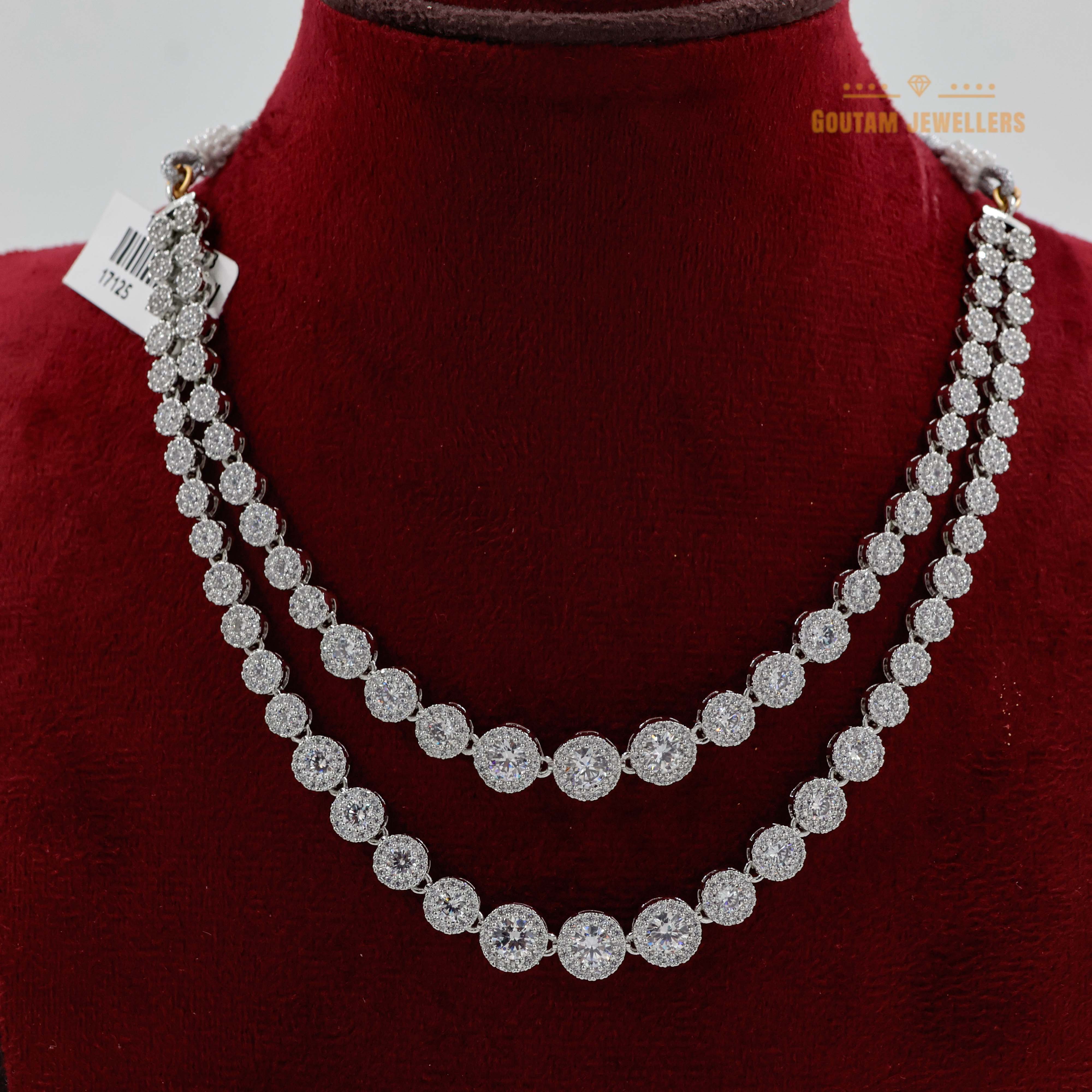 Goutam Jewellers By Ashok Rathod - Imported Silver Polish Doublate 2 lines Cz Necklace Set