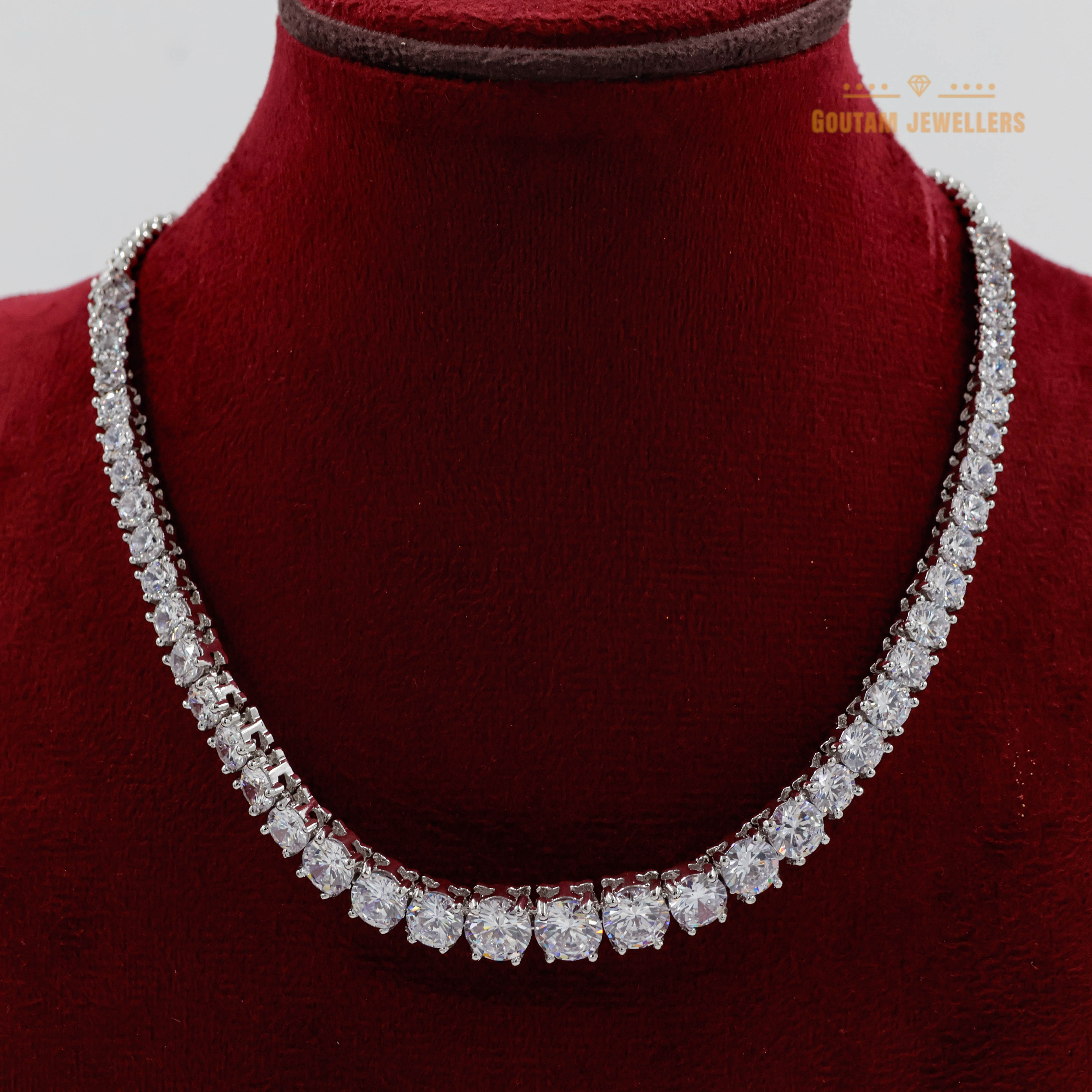 Goutam Jewellers By Ashok Rathod - Imported Silver Polish Single line Solitare Cz Necklace Set