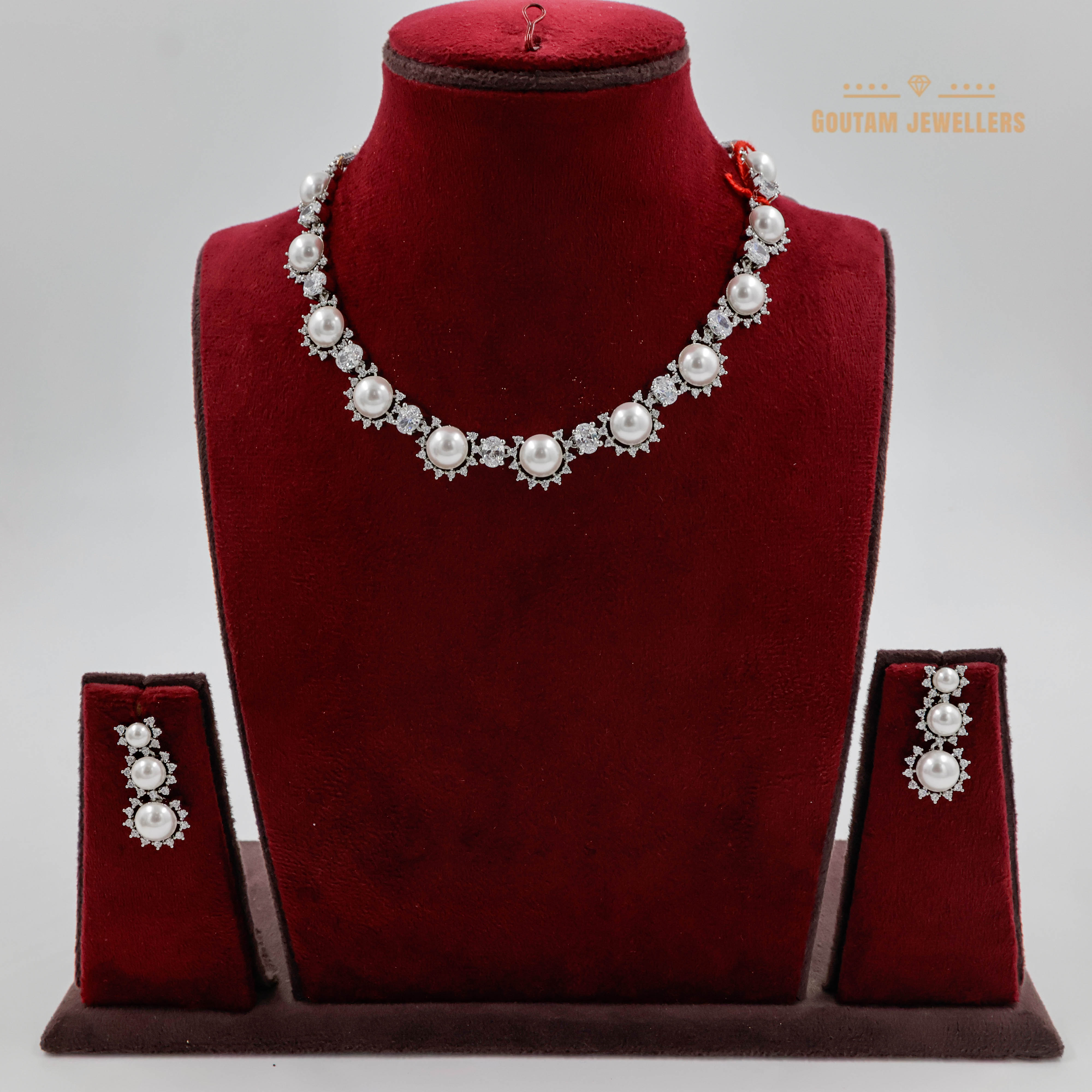 Goutam Jewellers By Ashok Rathod - Faancy Moti Silver Polish Cz Necklace Set