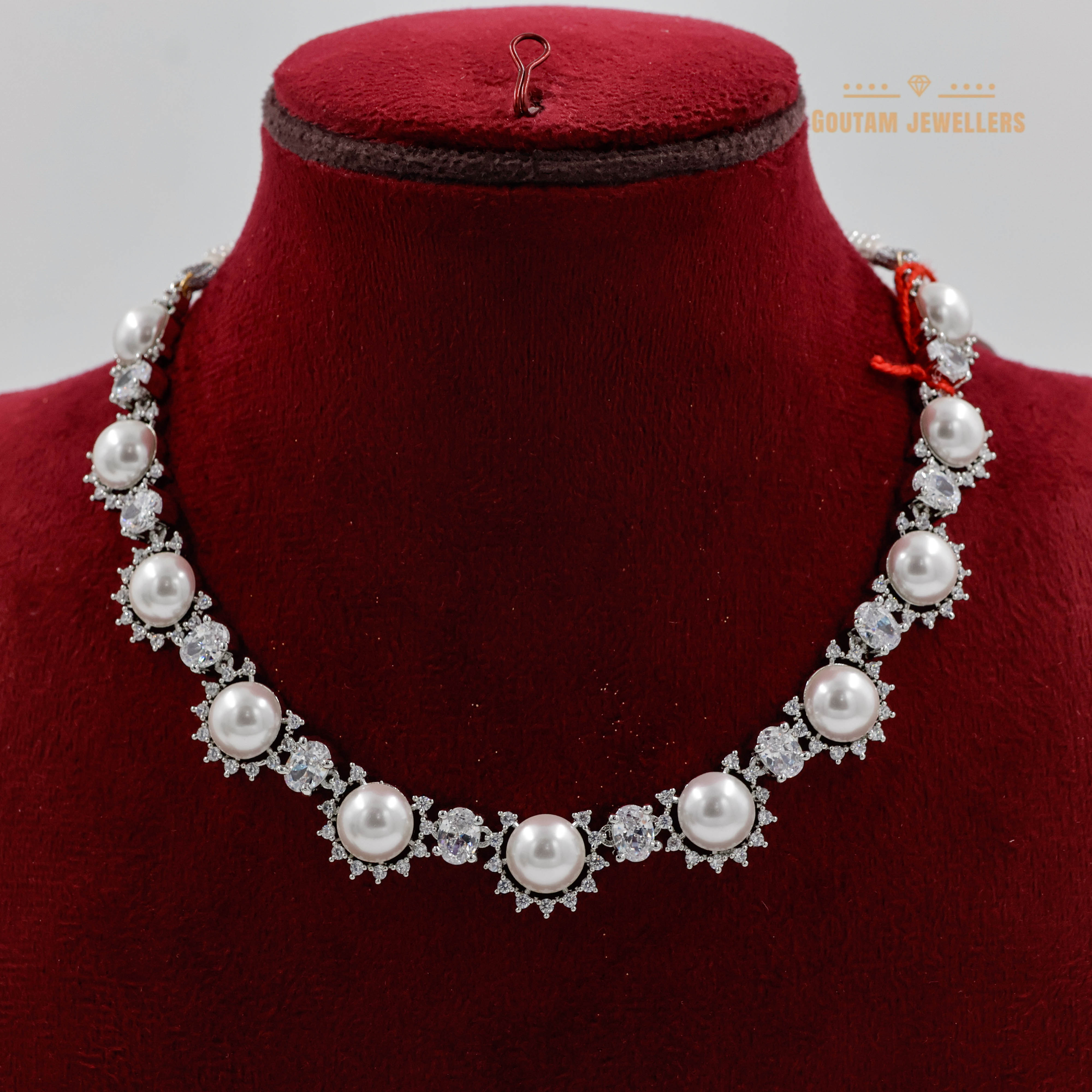 Goutam Jewellers By Ashok Rathod - Faancy Moti Silver Polish Cz Necklace Set