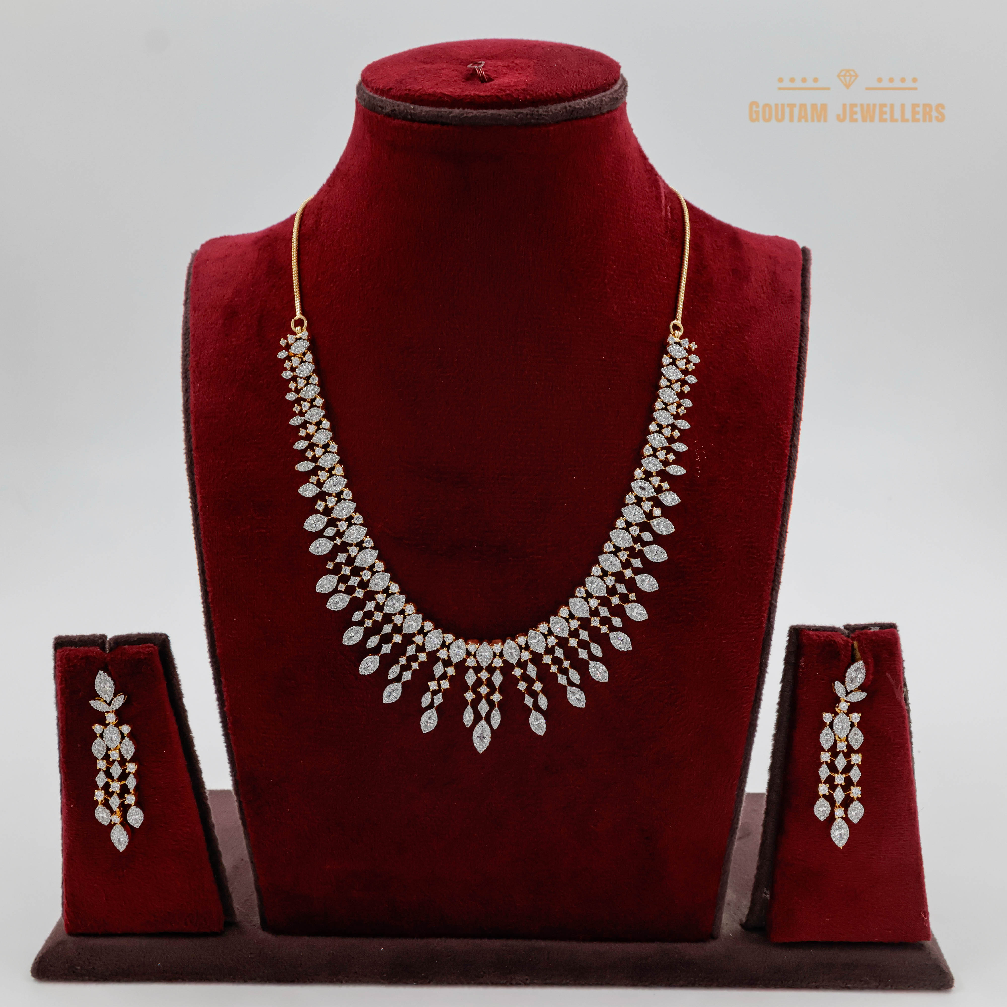 Goutam Jewellers By Ashok Rathod - Swarovski Silver Polish Cz Necklace Set