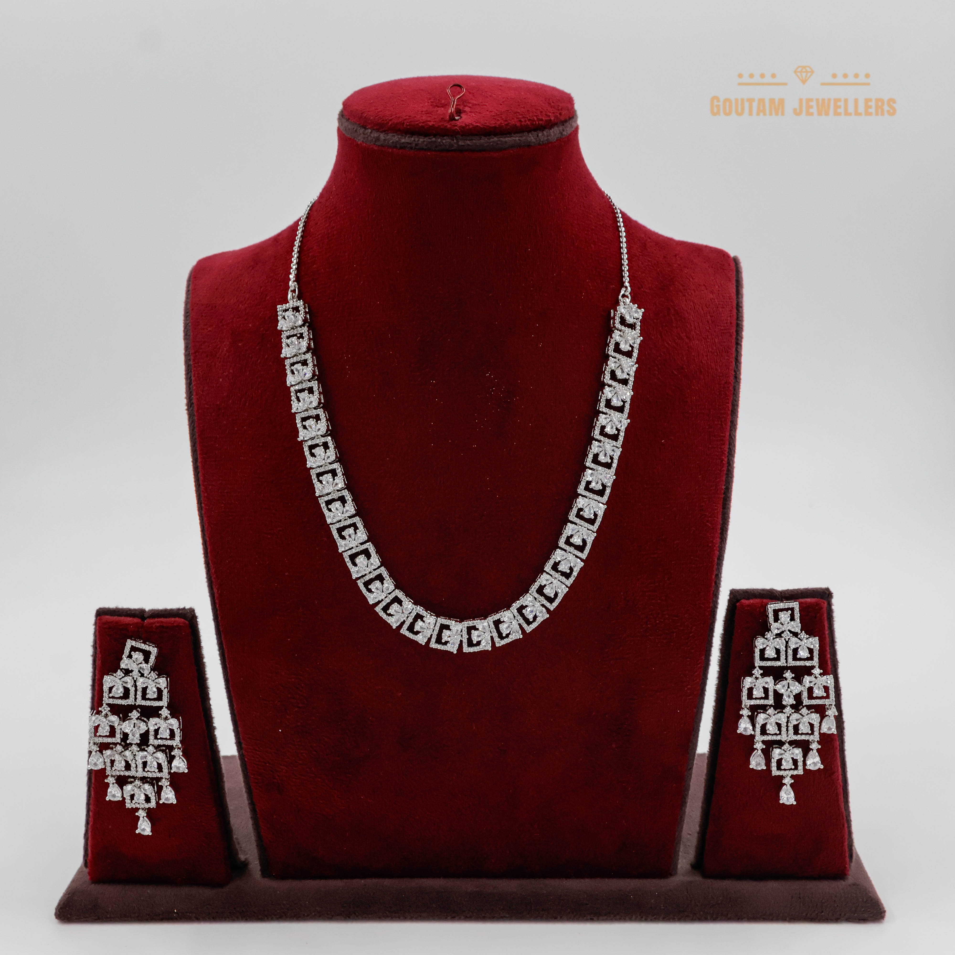 Goutam Jewellers By Ashok Rathod - Fancy Silver Polish Cz Necklace Set