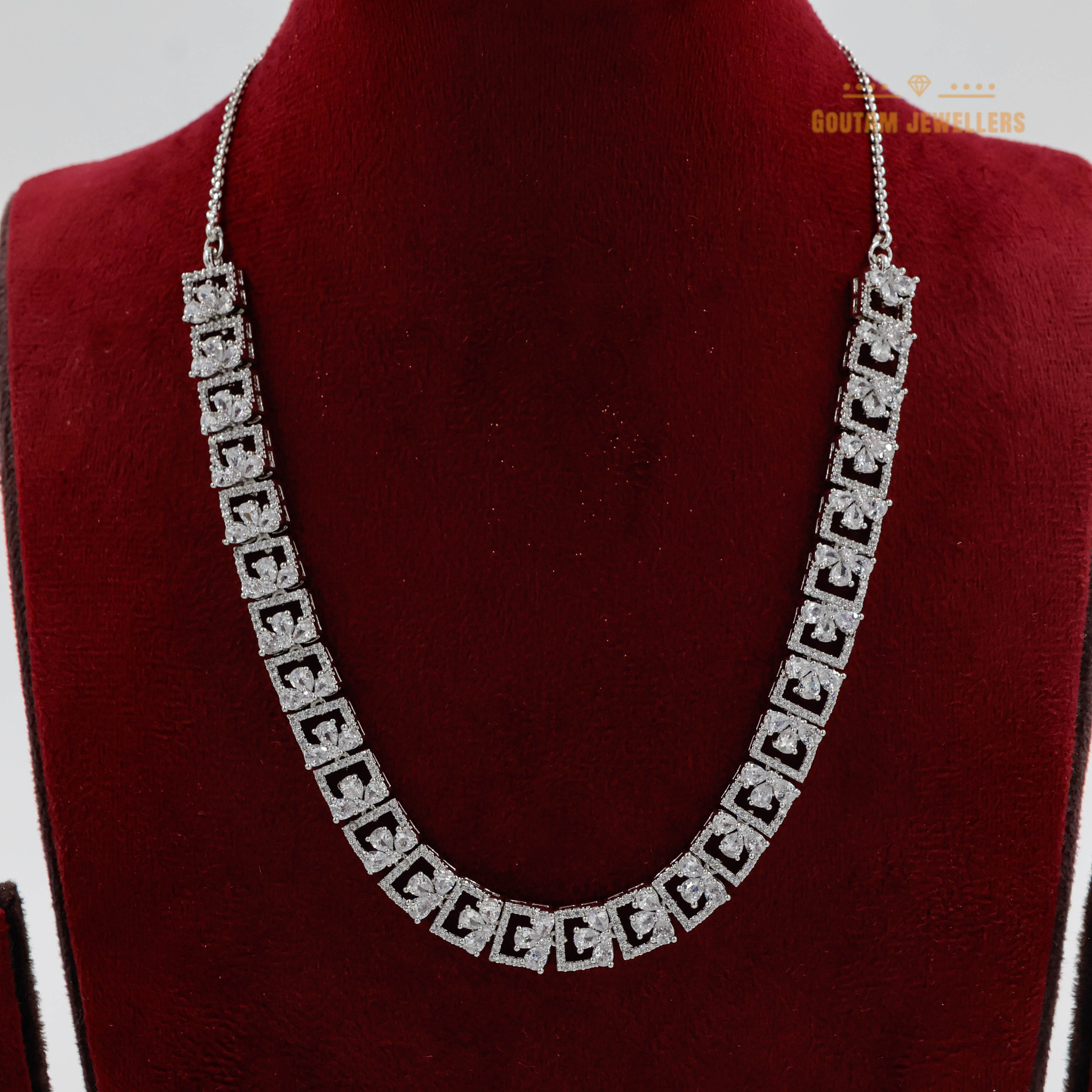 Goutam Jewellers By Ashok Rathod - Fancy Silver Polish Cz Necklace Set