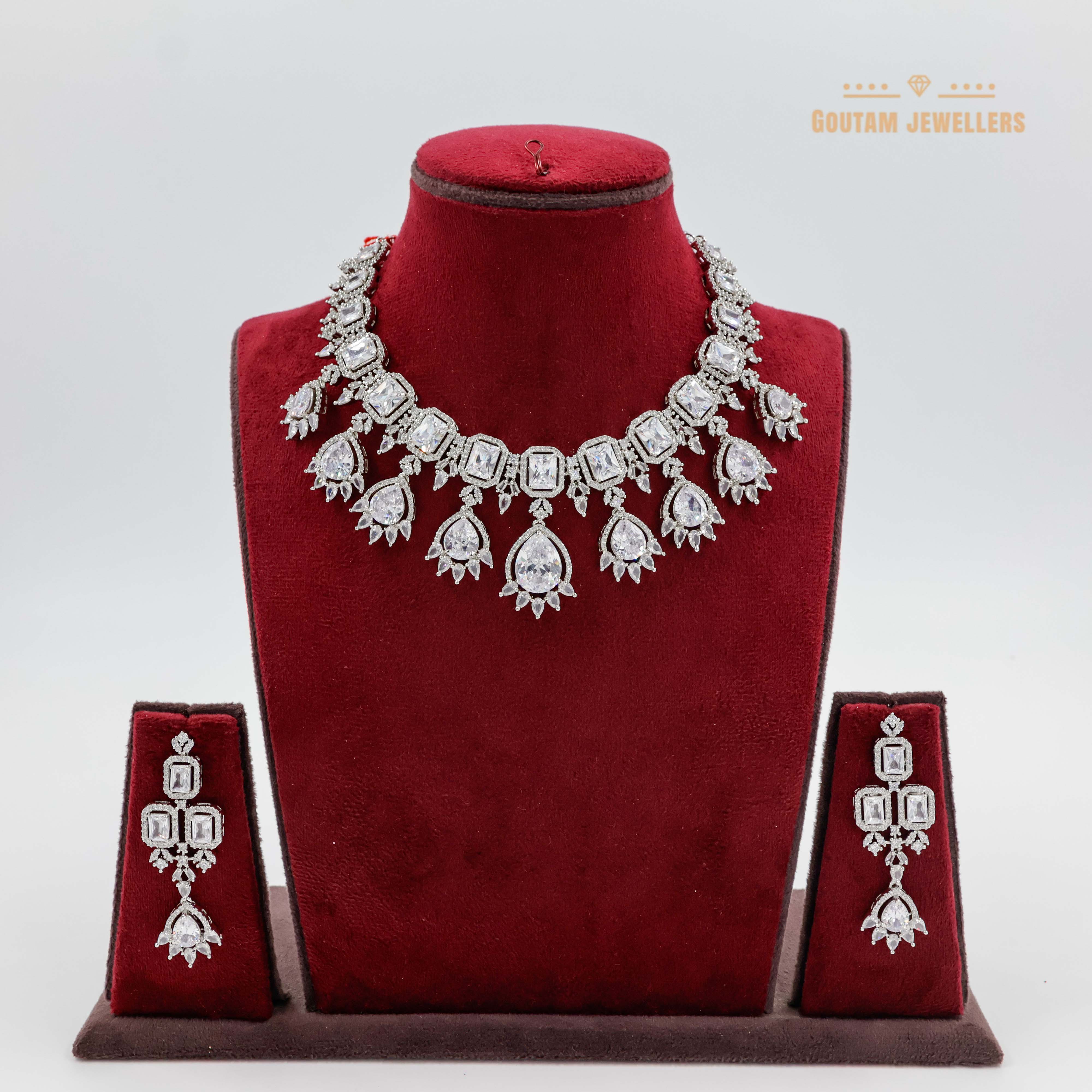 Goutam Jewellers By Ashok Rathod - Heavy Square Stone Cz Necklace Set