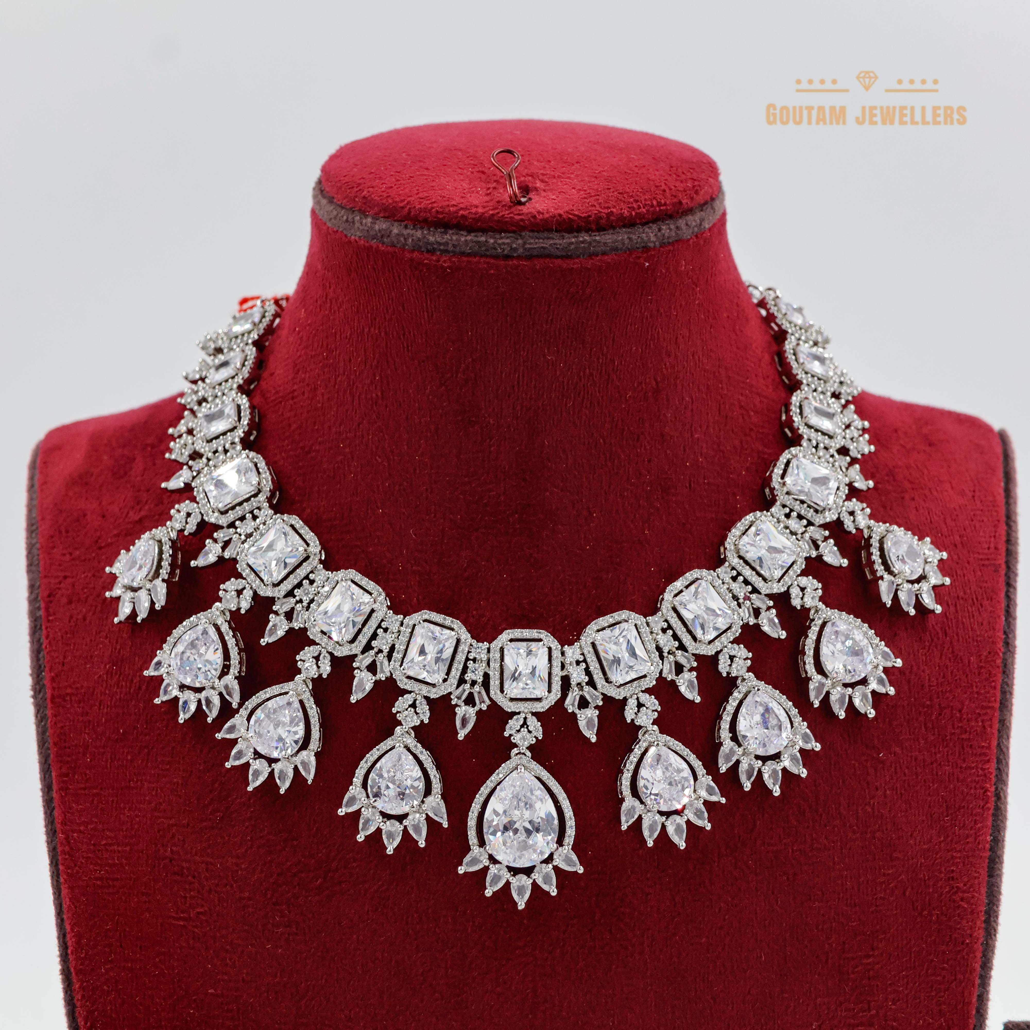Goutam Jewellers By Ashok Rathod - Heavy Square Stone Cz Necklace Set