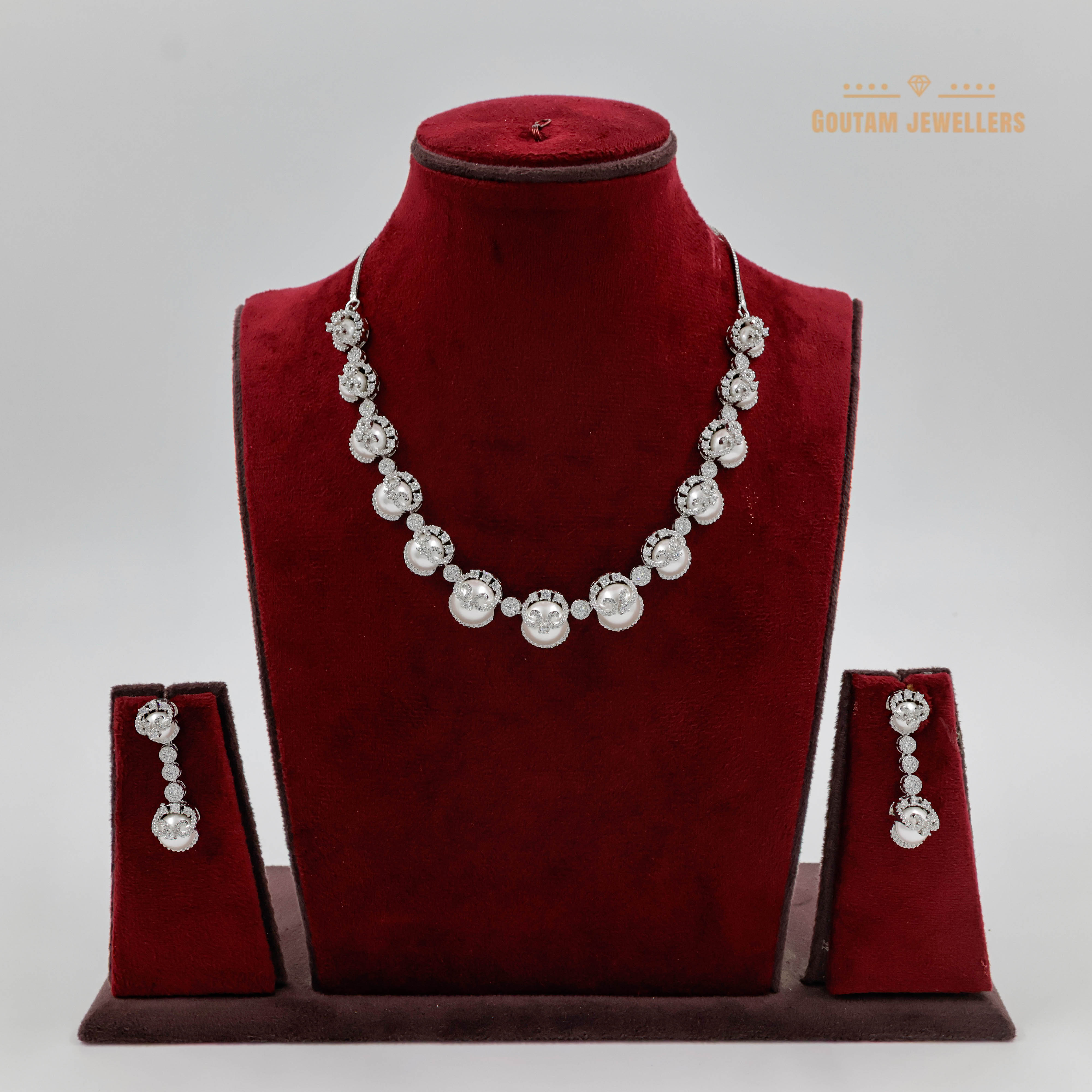 Goutam Jewellers By Ashok Rathod - Fancy Moti Setting Cz Necklace Set