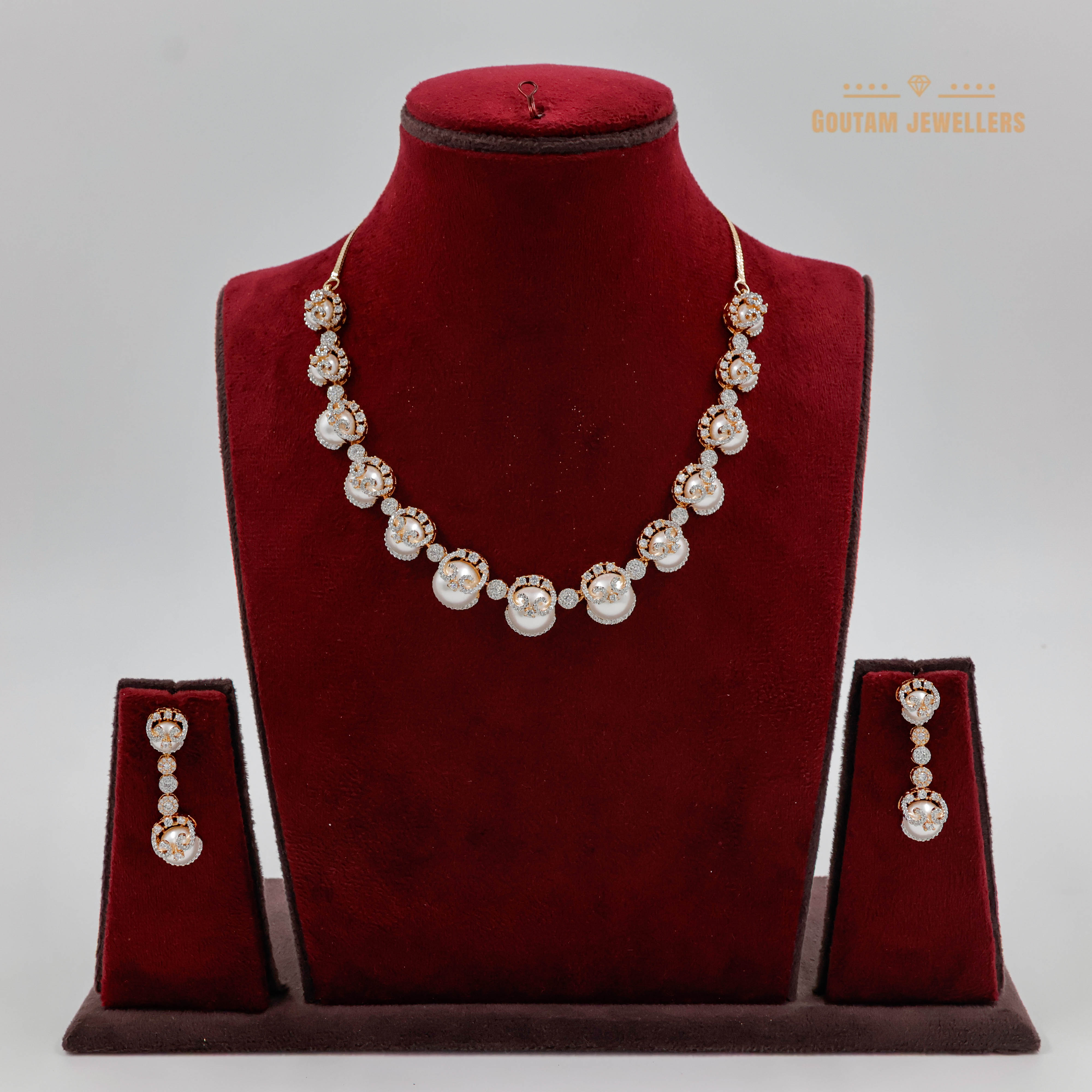 Goutam Jewellers By Ashok Rathod - Fancy Moti Setting Cz Necklace Set
