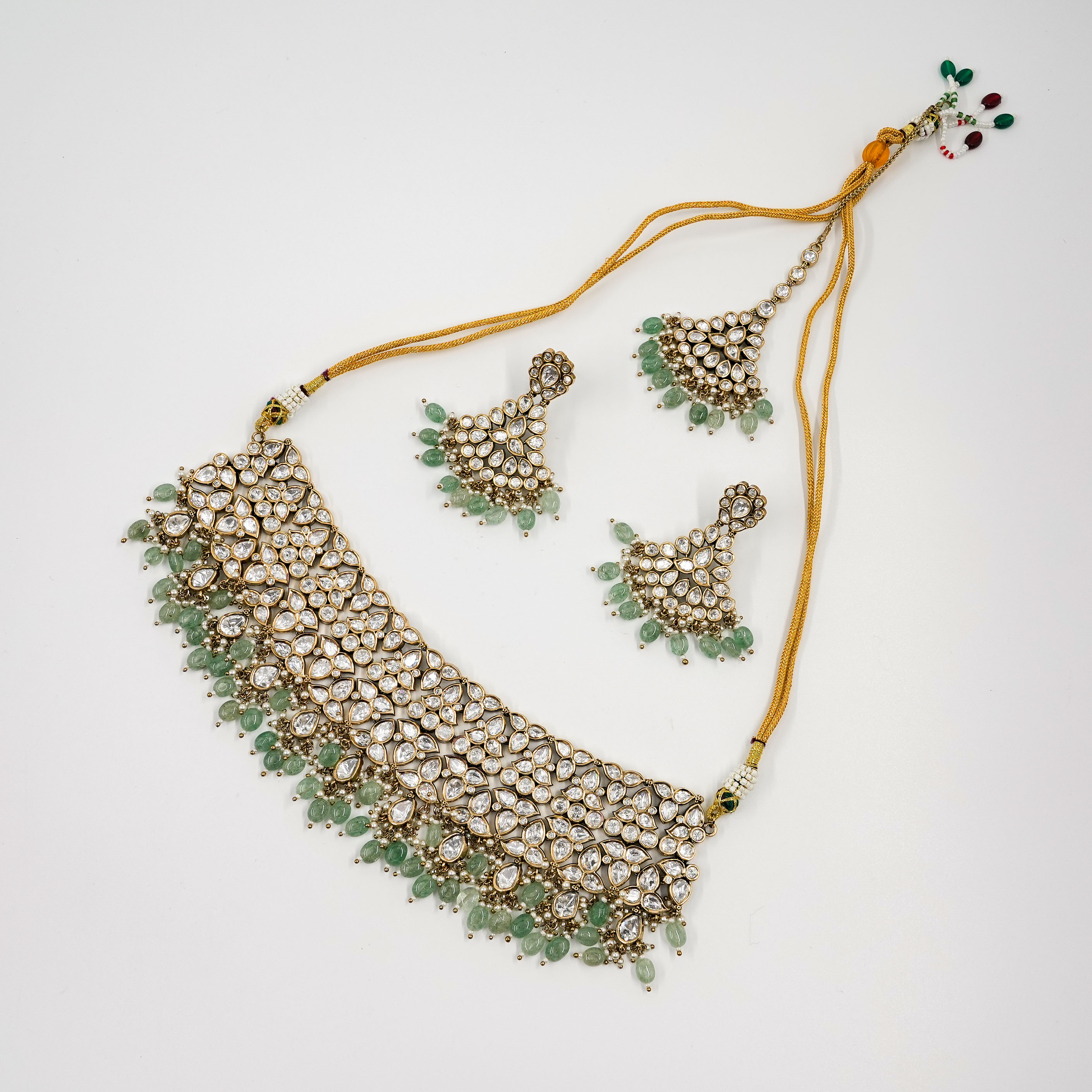 Nidhima Green Moissanite Necklace Set