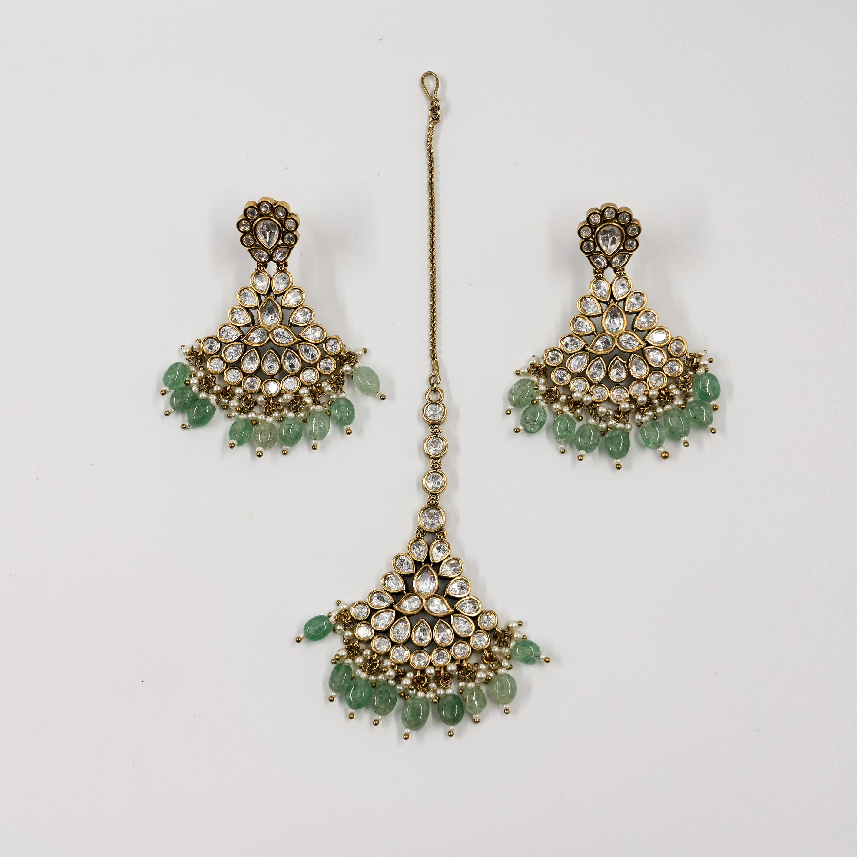 Nidhima Green Moissanite Necklace Set