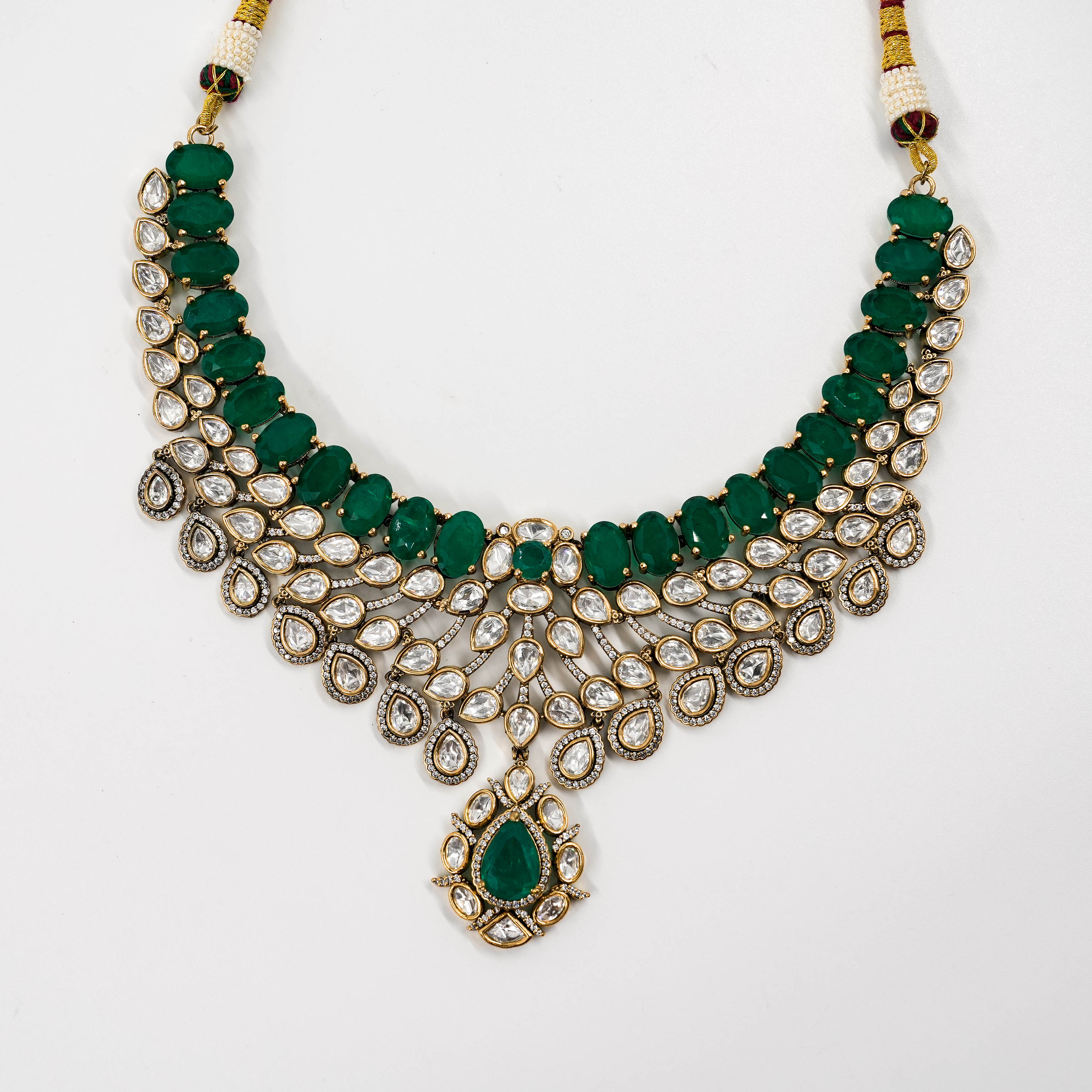Goutam Jewellers By Ashok Rathod - Victorian Emerald  Moissanite Necklace Set