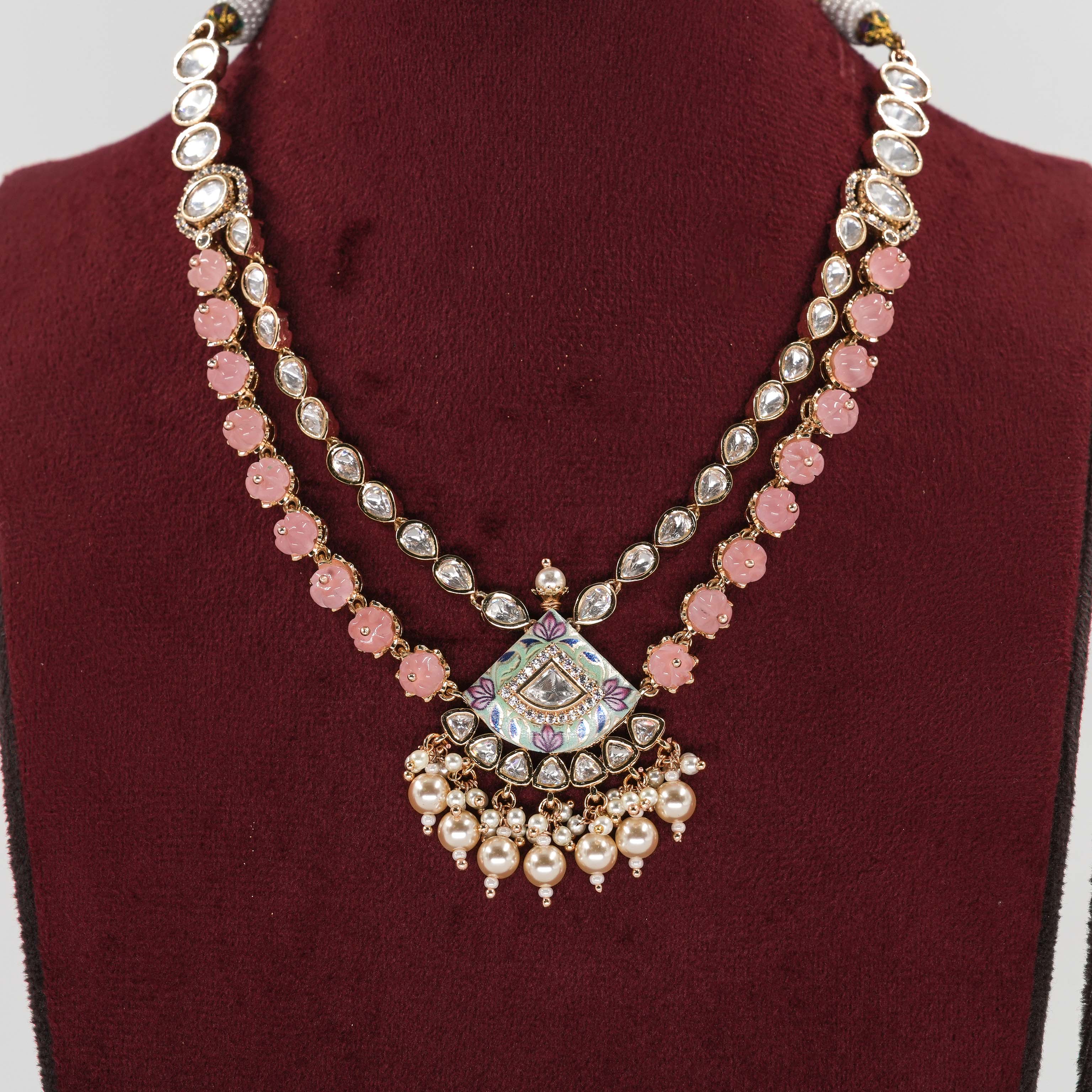Goutam Jewellers By Ashok Rathod - Designer Pinky Double layer Polki Kundan set