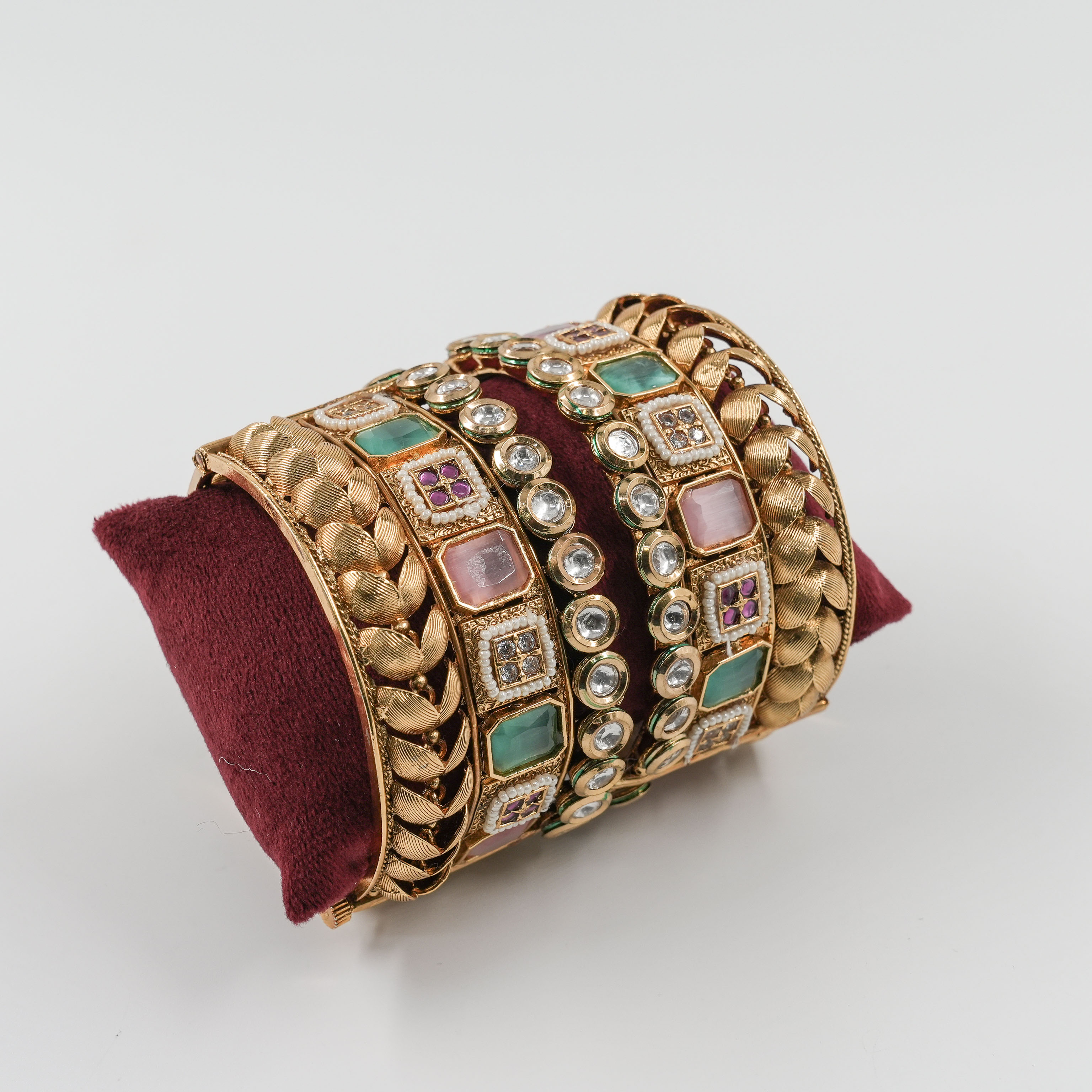 Goutam Jewellers By Ashok Rathod - Pastel Stone Studded Openable Pair of Rajwadi Bangle
