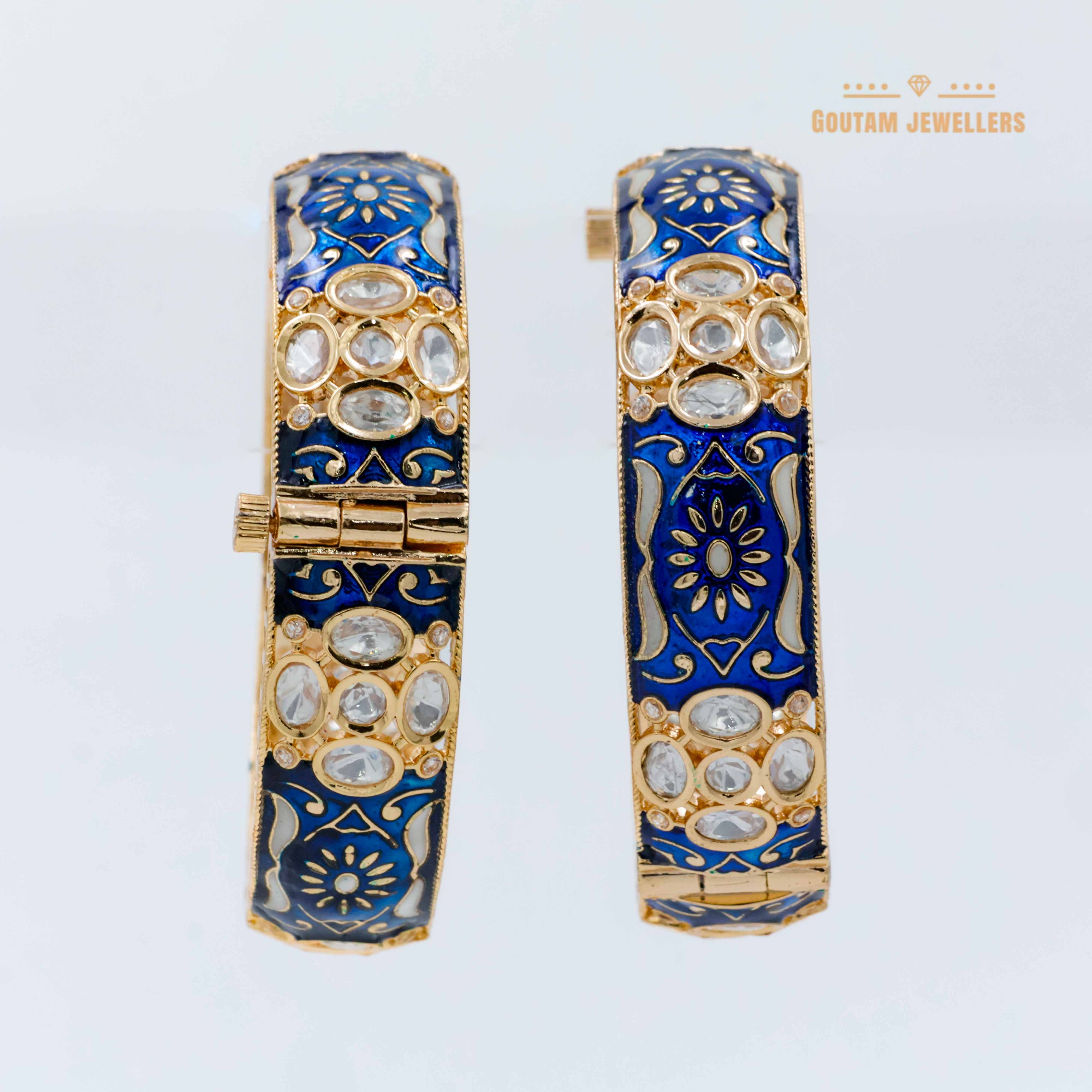 Blue Meenakari Polki Openable Bangles