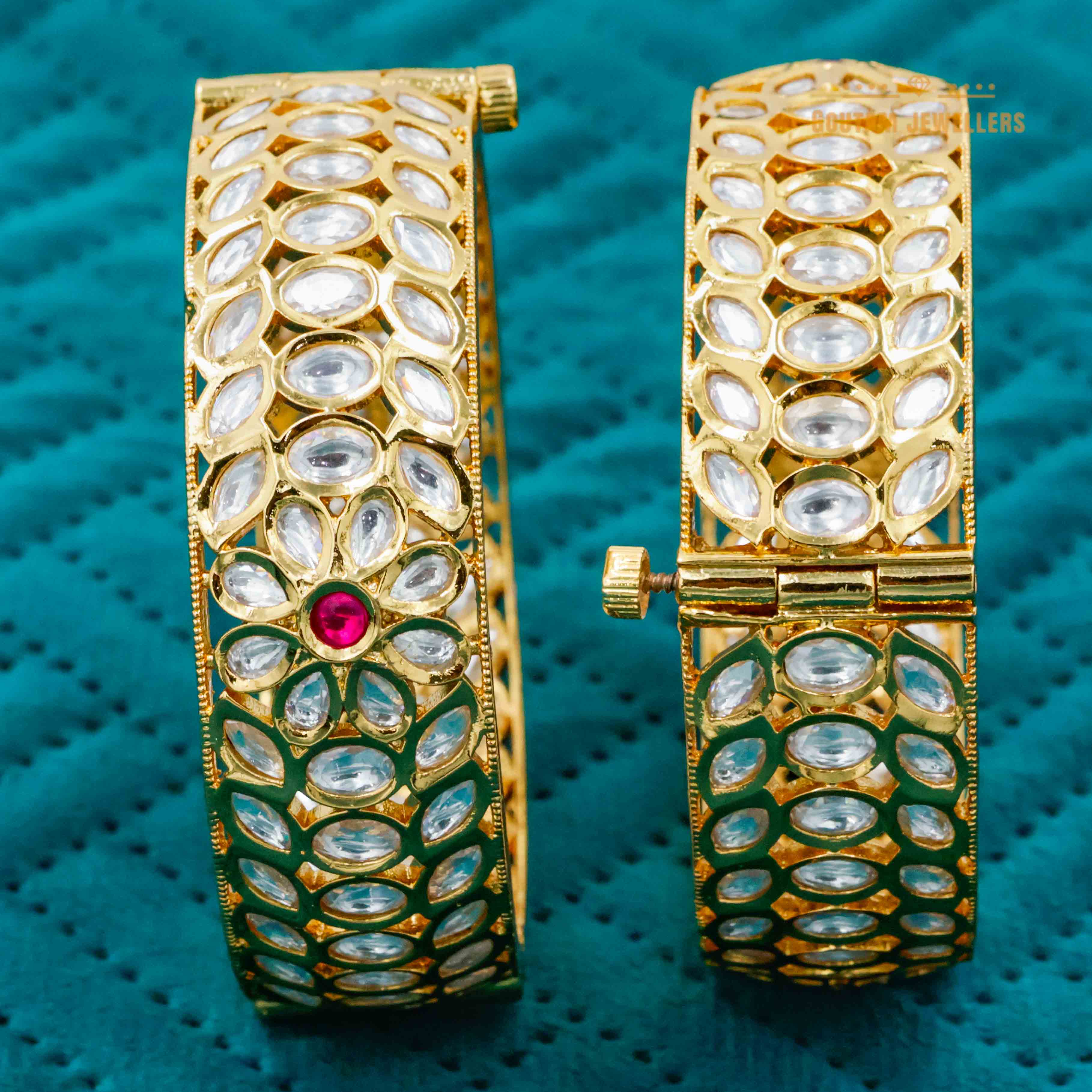 Broad Polki Kundan Bangles