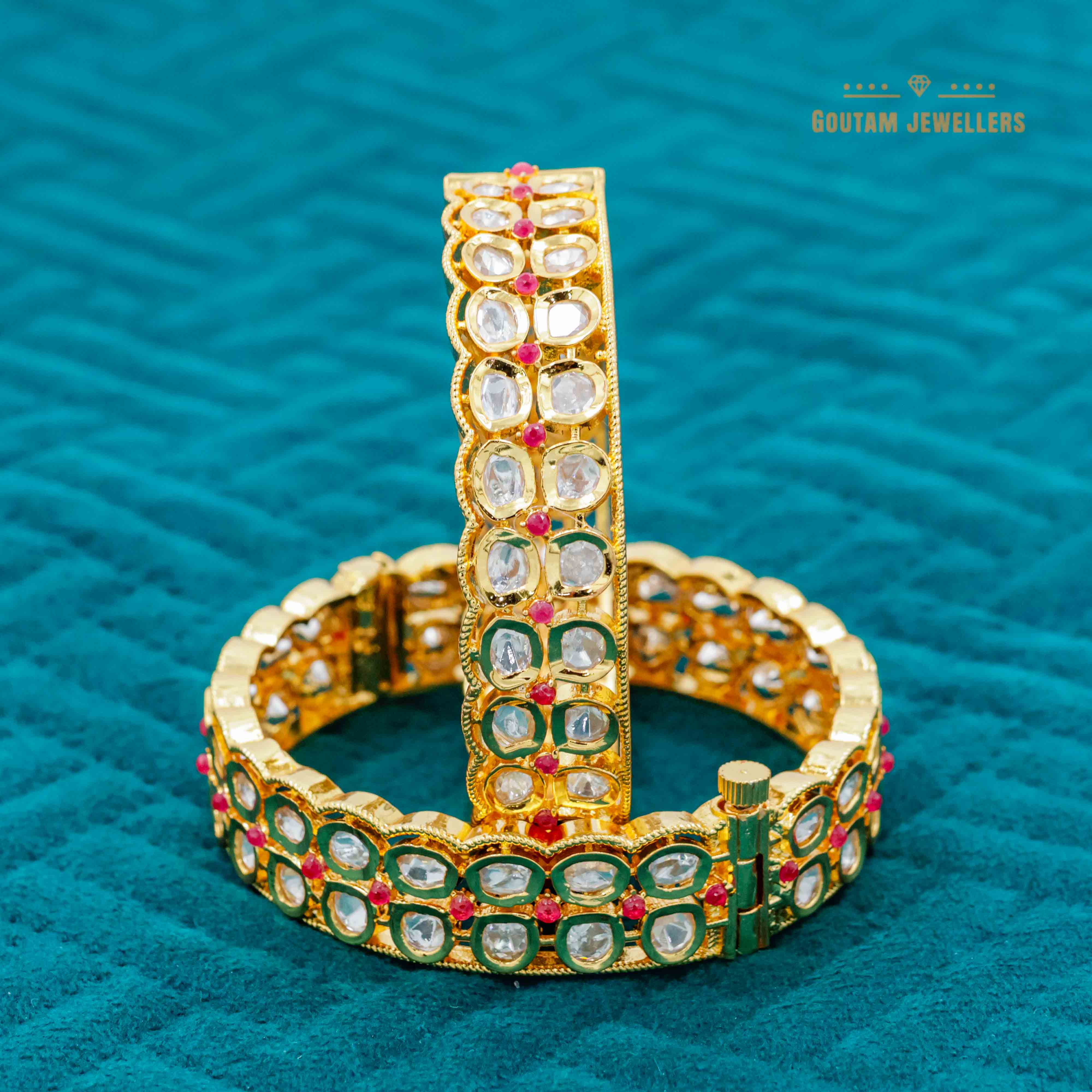 Double Line with Ruby Polki Kundan Bangles