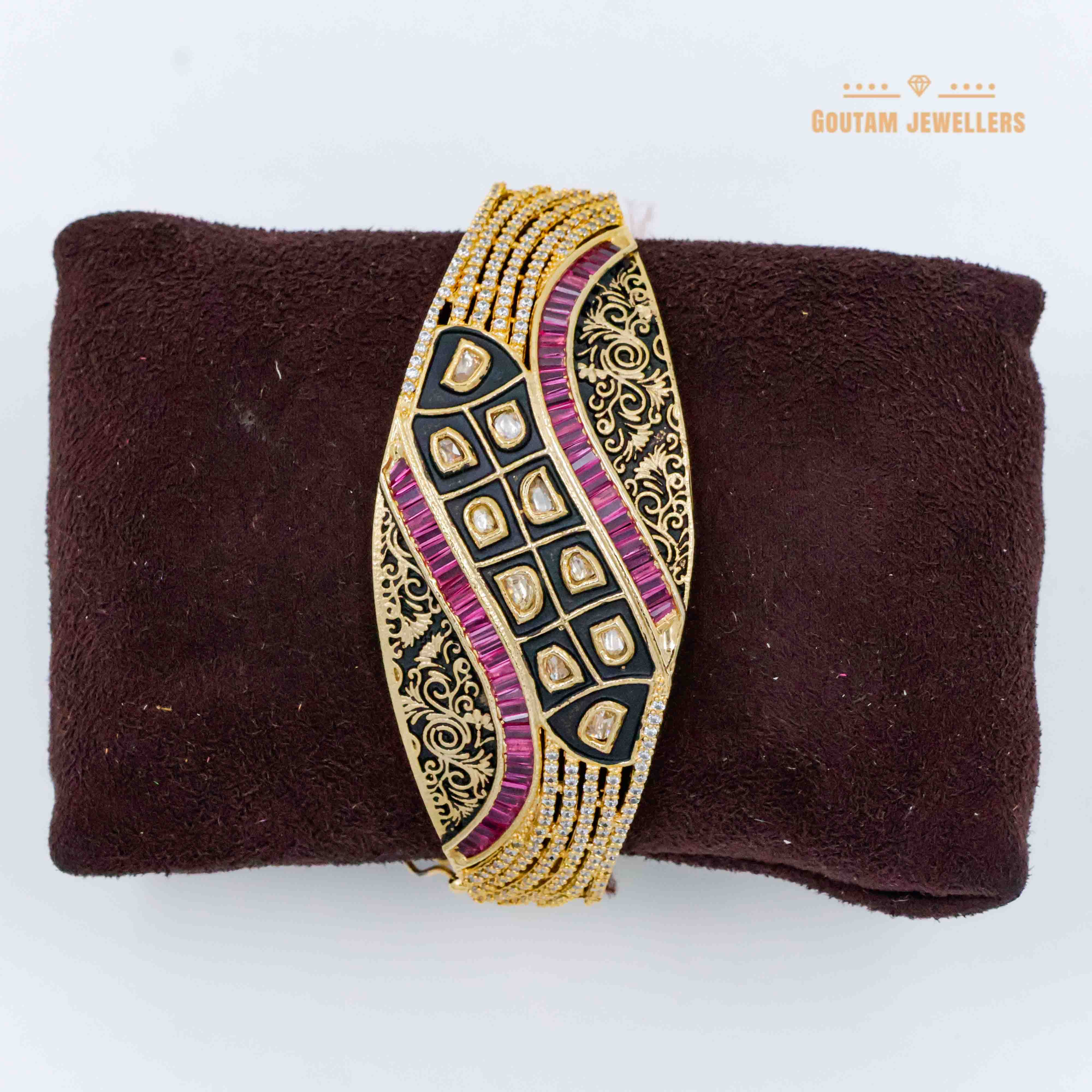 Broad Black Minakari Fancy CZ Kada