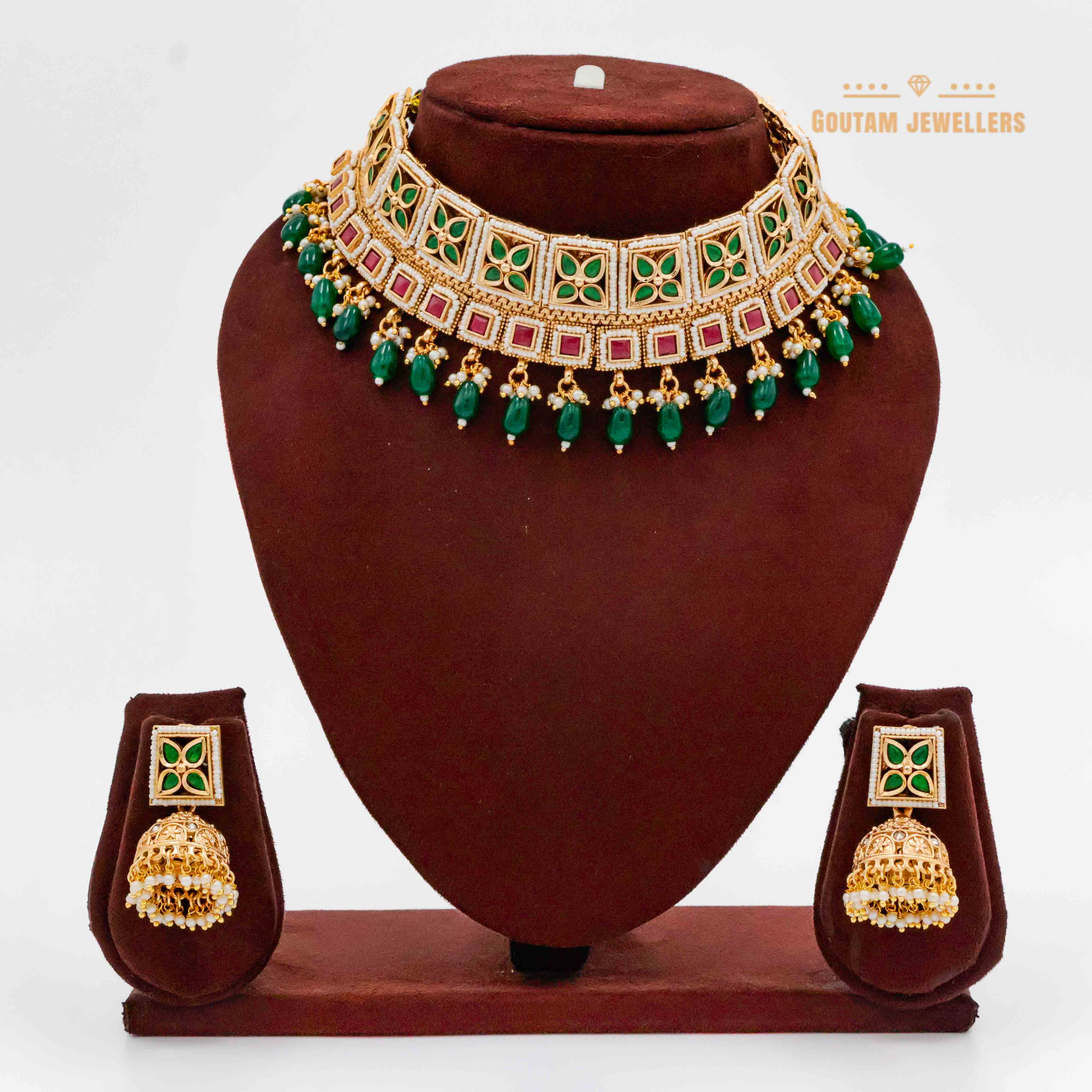 Red and Green Color Rajwadi Choker Set