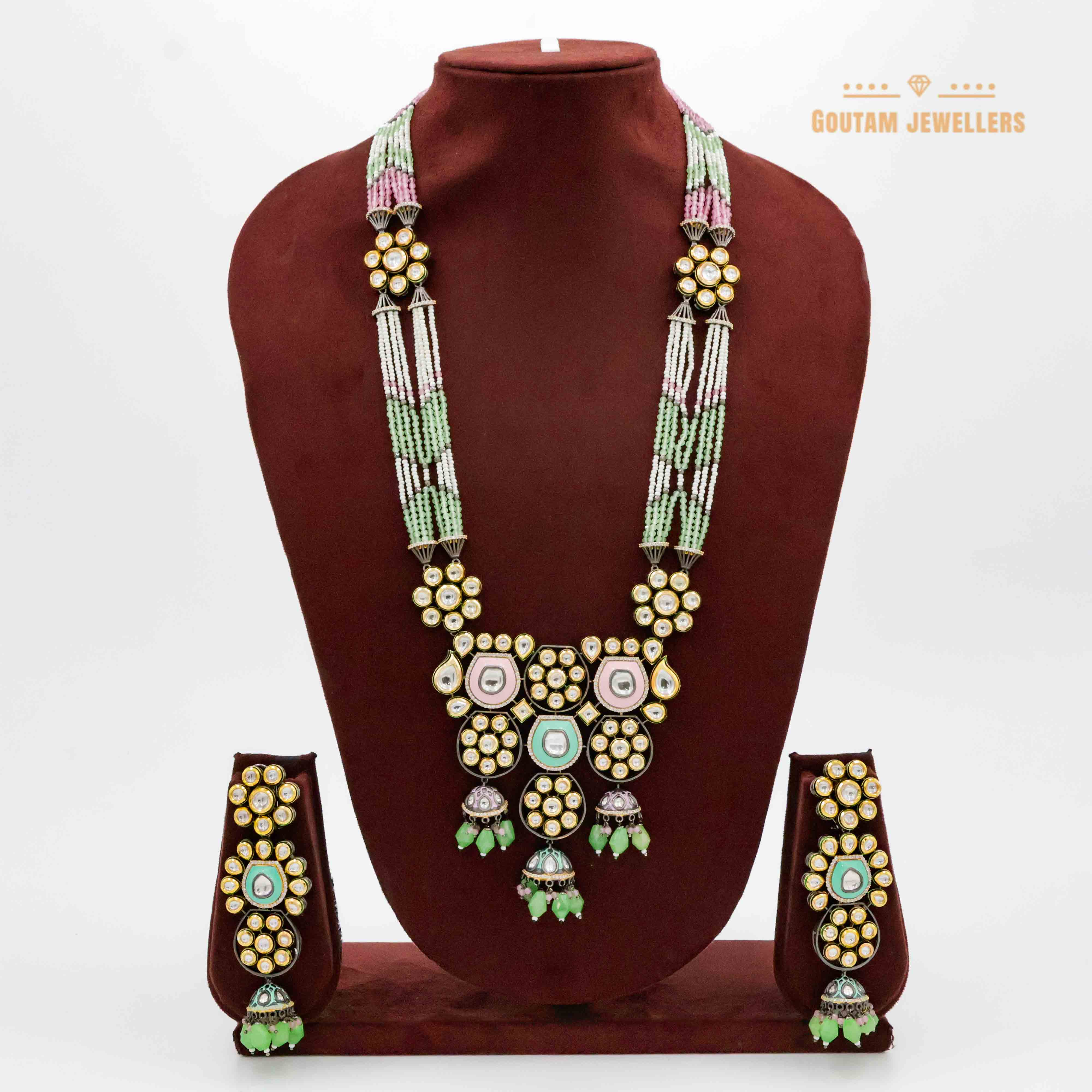 Deisgner Black Polish kundan Long Set